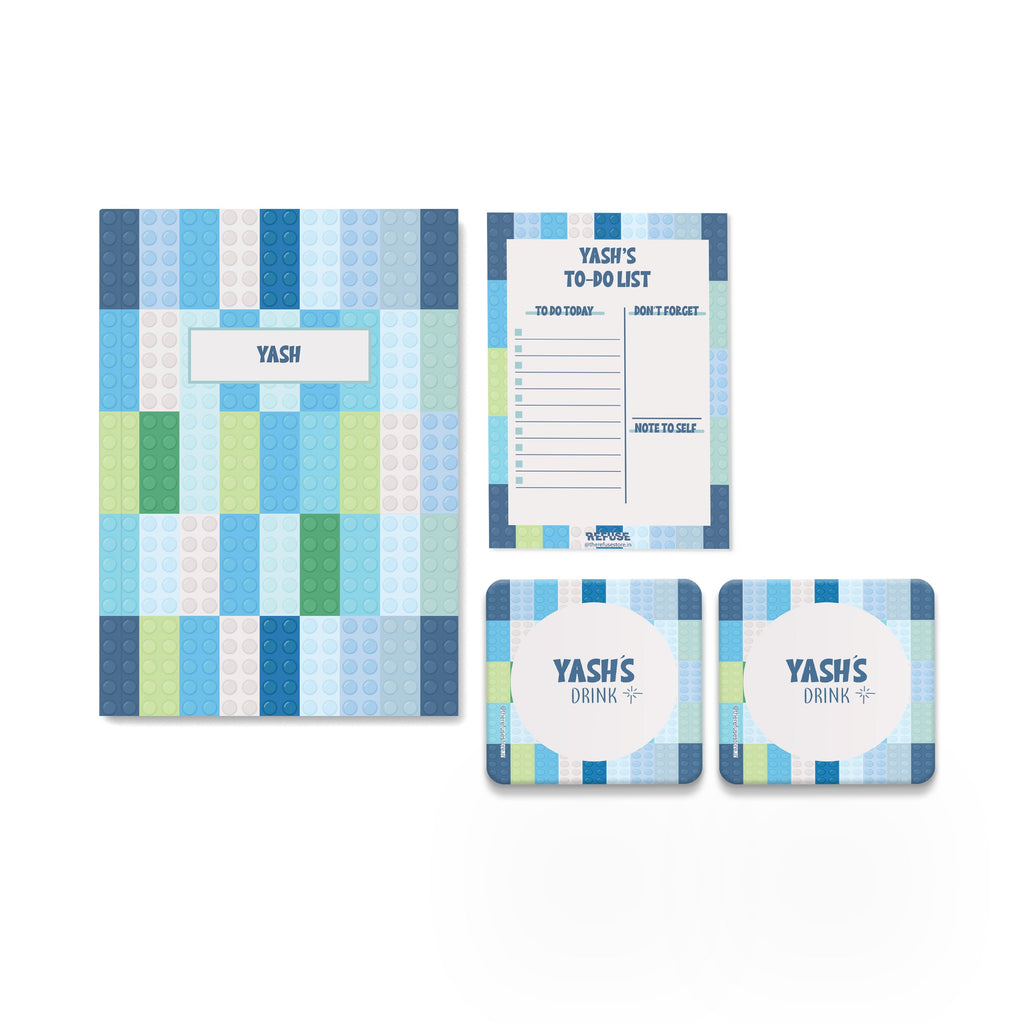 Lego personalised notebook,notepad & coasters