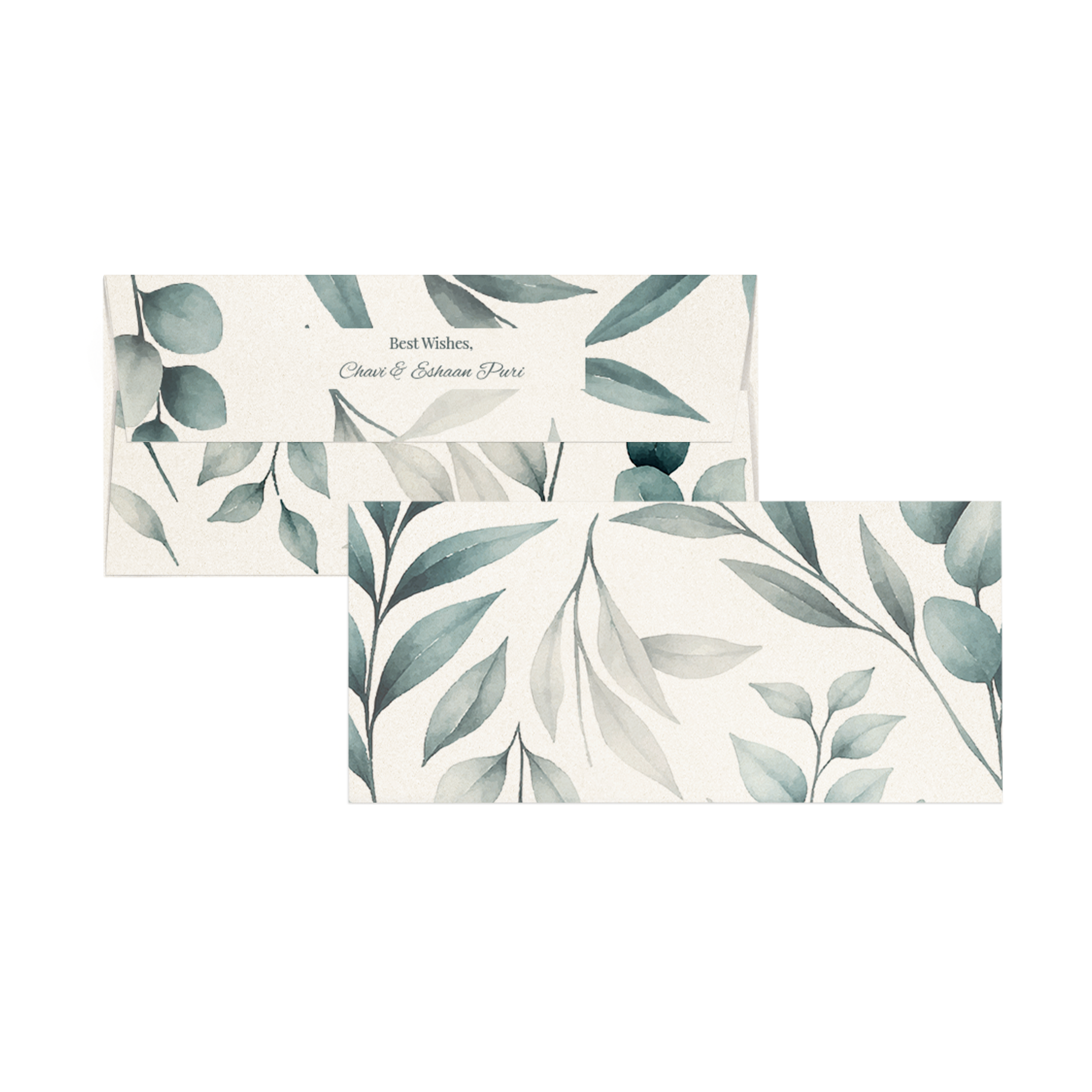 Green Leaves Metallic Personalised Money Envelopes