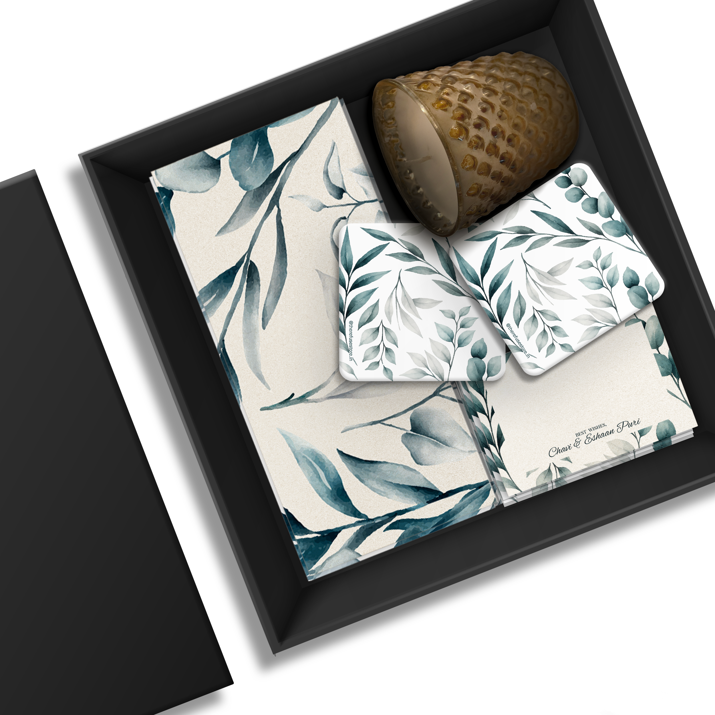 Green Leaves Metallic Personalised Gifting Midi Set with box