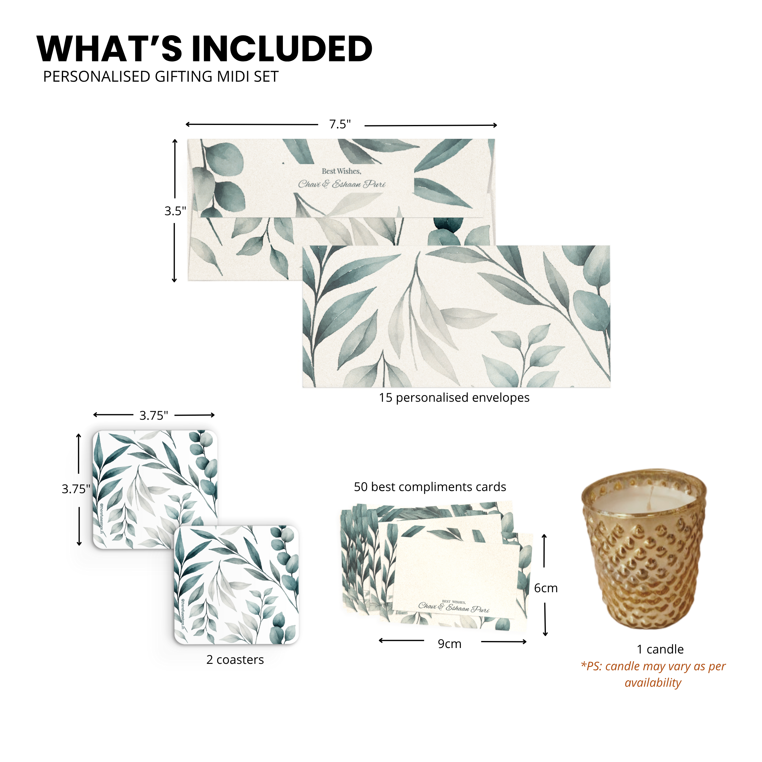 Green Leaves Metallic Personalised Gifting Midi Set