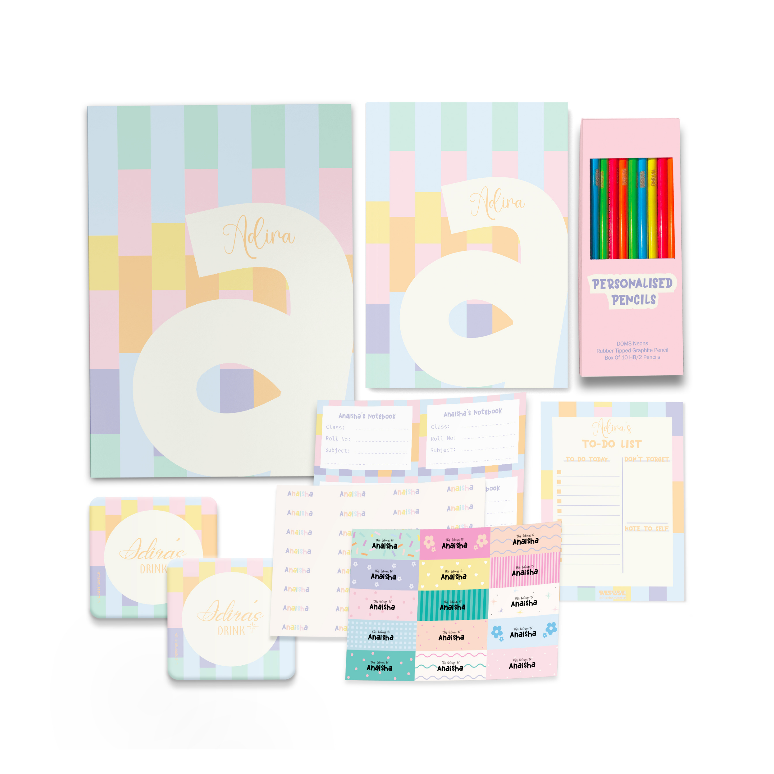 Multi striped Back to School Gift Set – Personalised & Prepped
