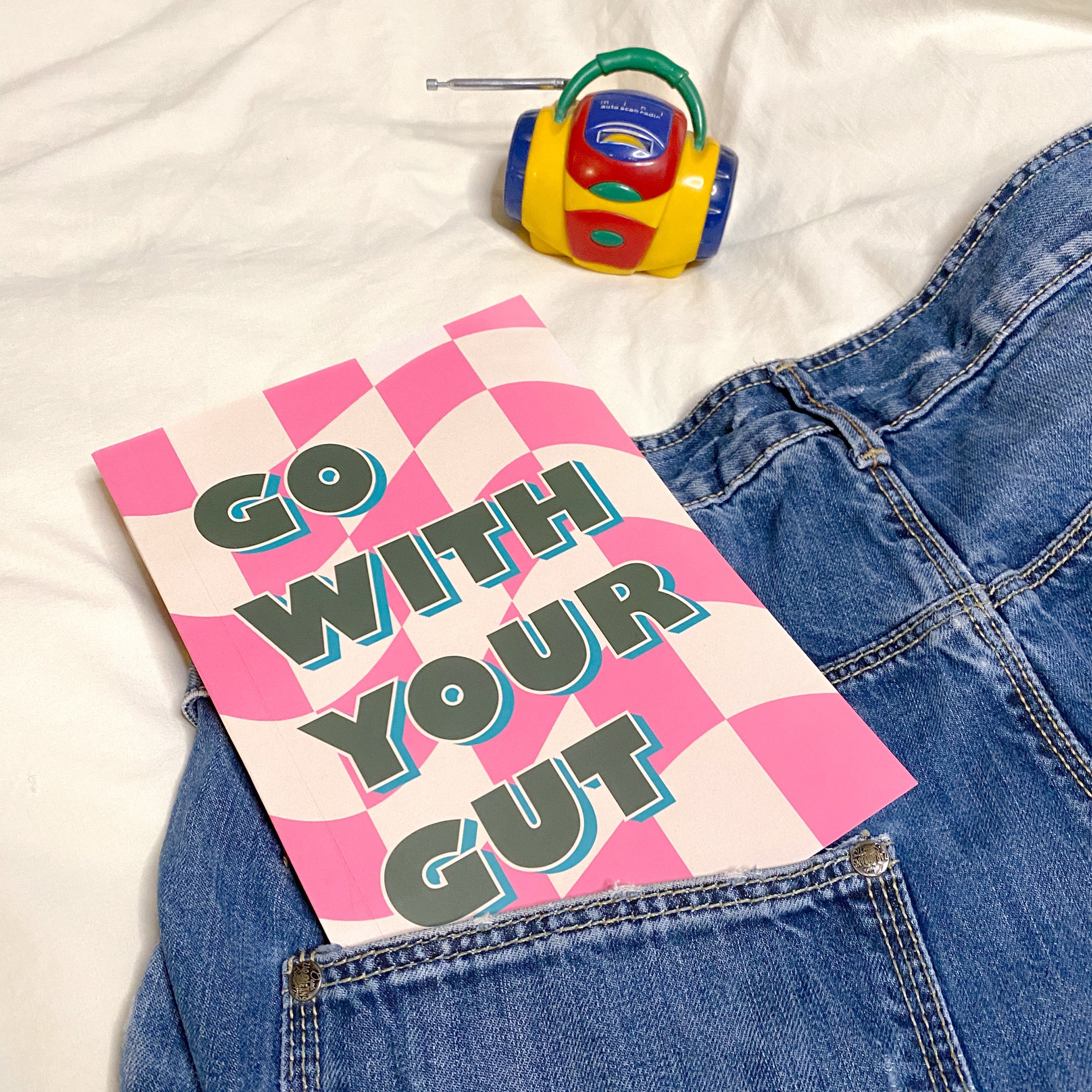 Checkered pink & yellow notebook 