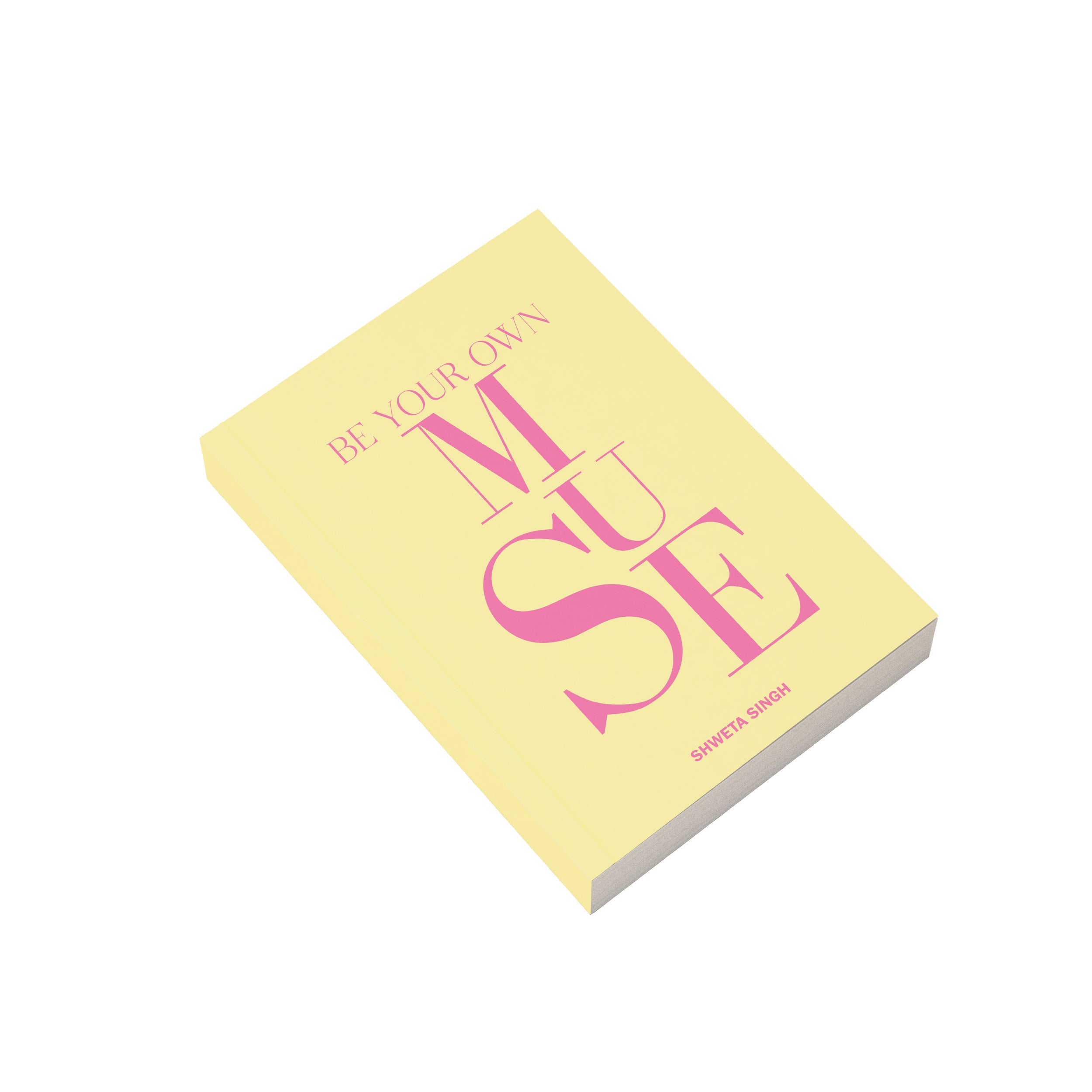 Personalised yellow notebook with quoate be your own muse in pink