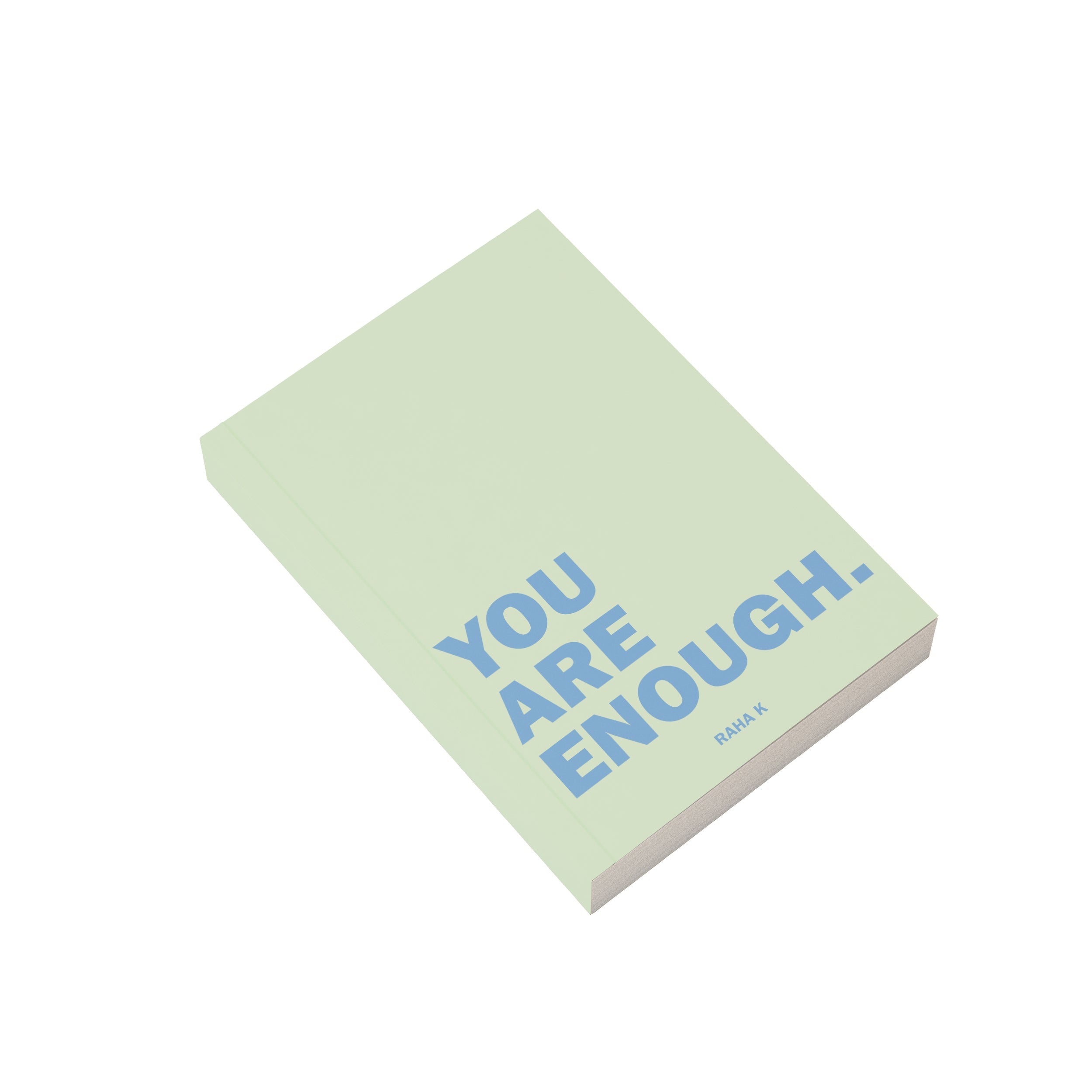 Personalised green Notebook with quote you are enough in blue