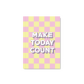 Pink & yellow checkered notebook with a quote