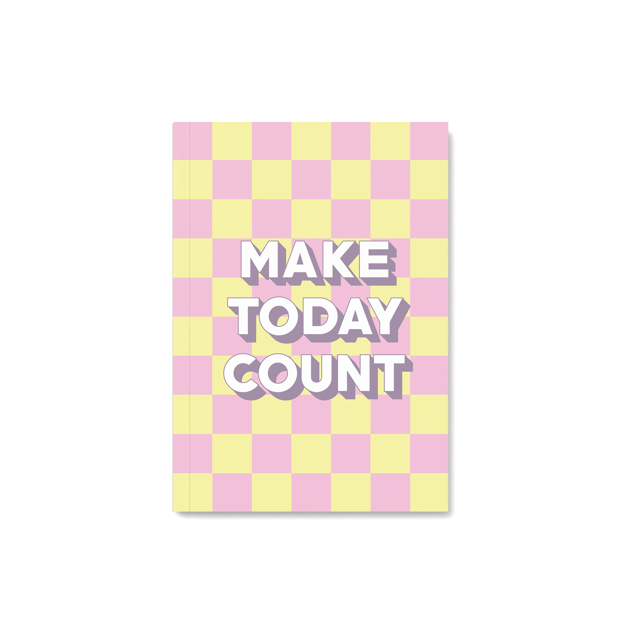 Pink & yellow checkered notebook with a quote