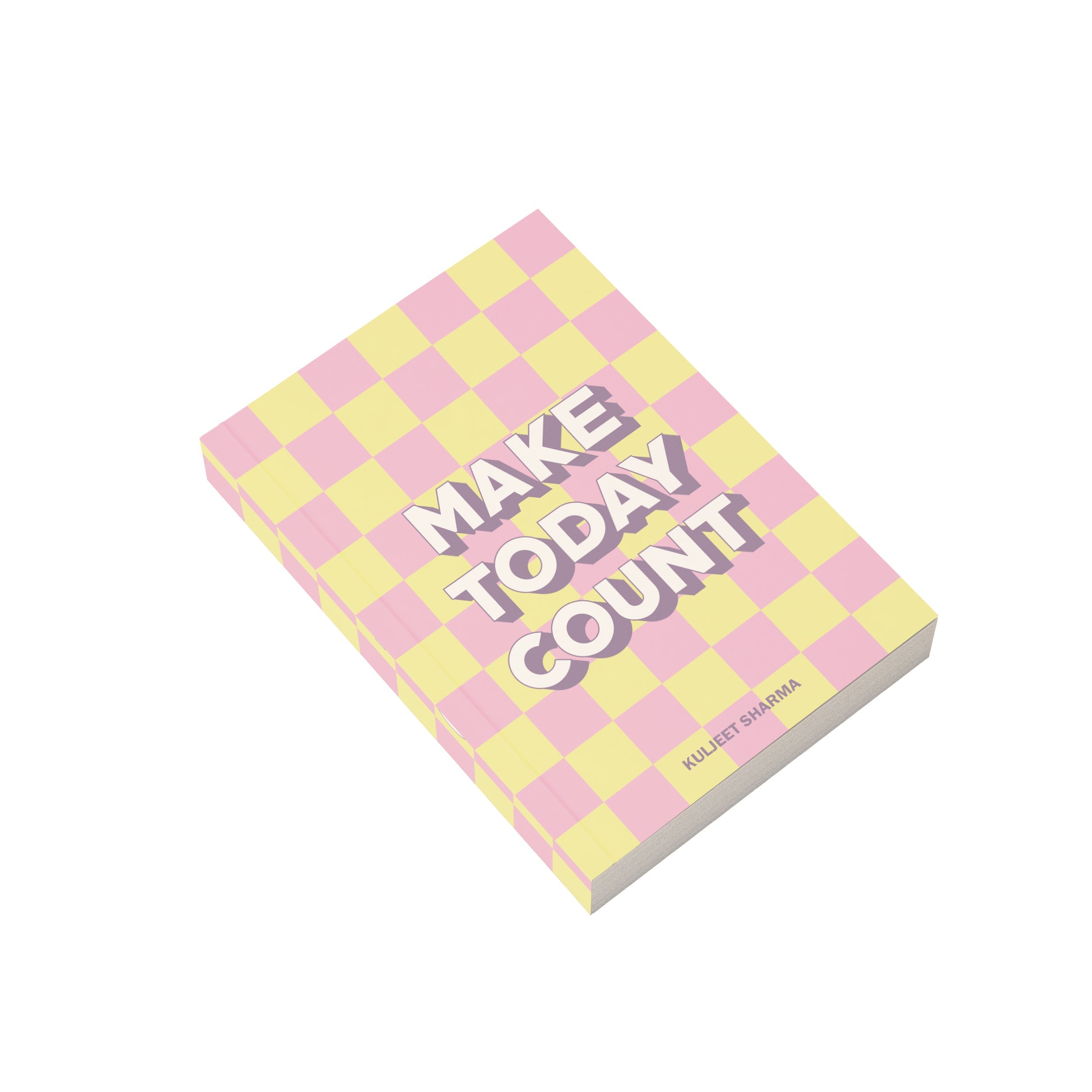 Personalised pink & yellow checkered notebook with a quote