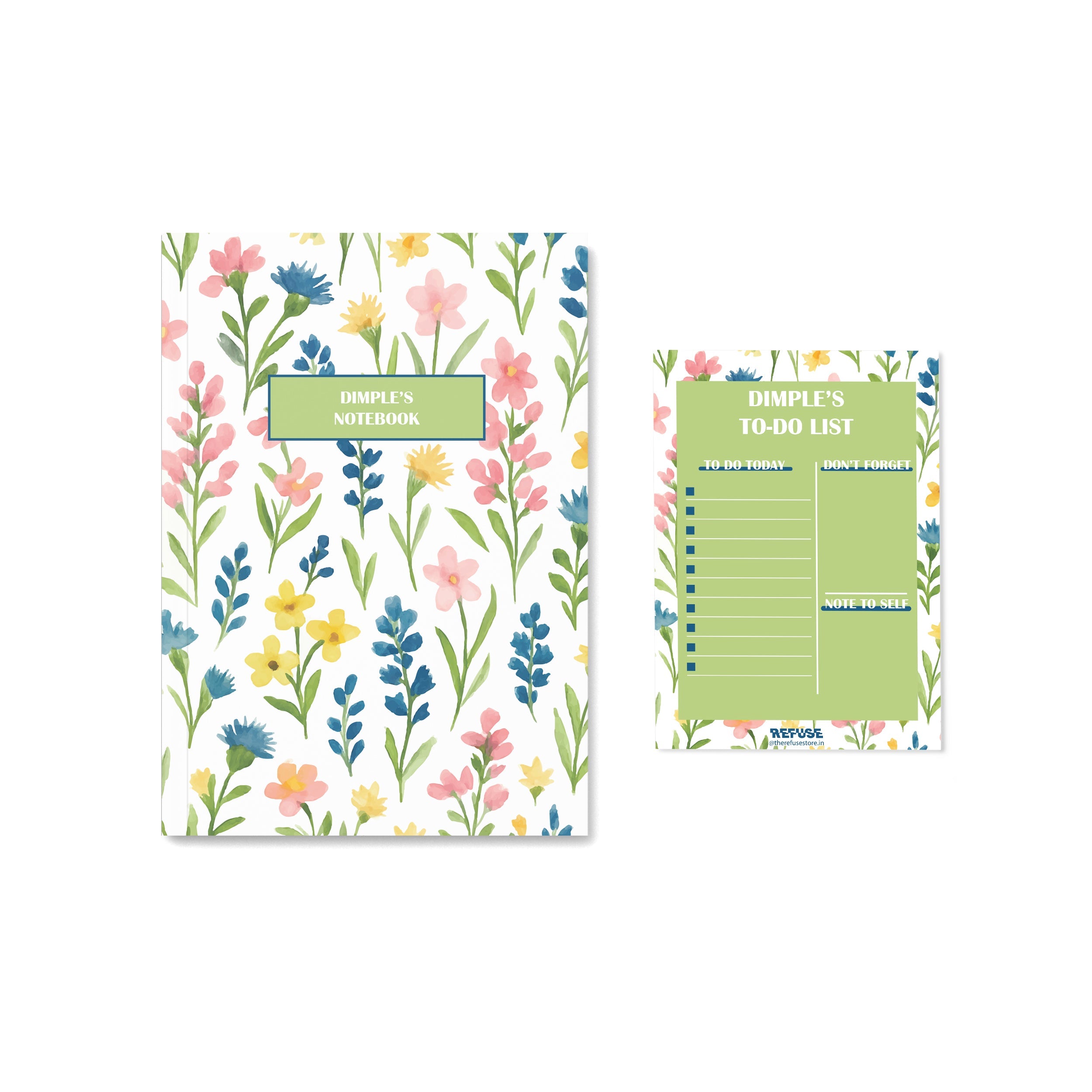 White Multi Floral Personalised Notebook with notepad