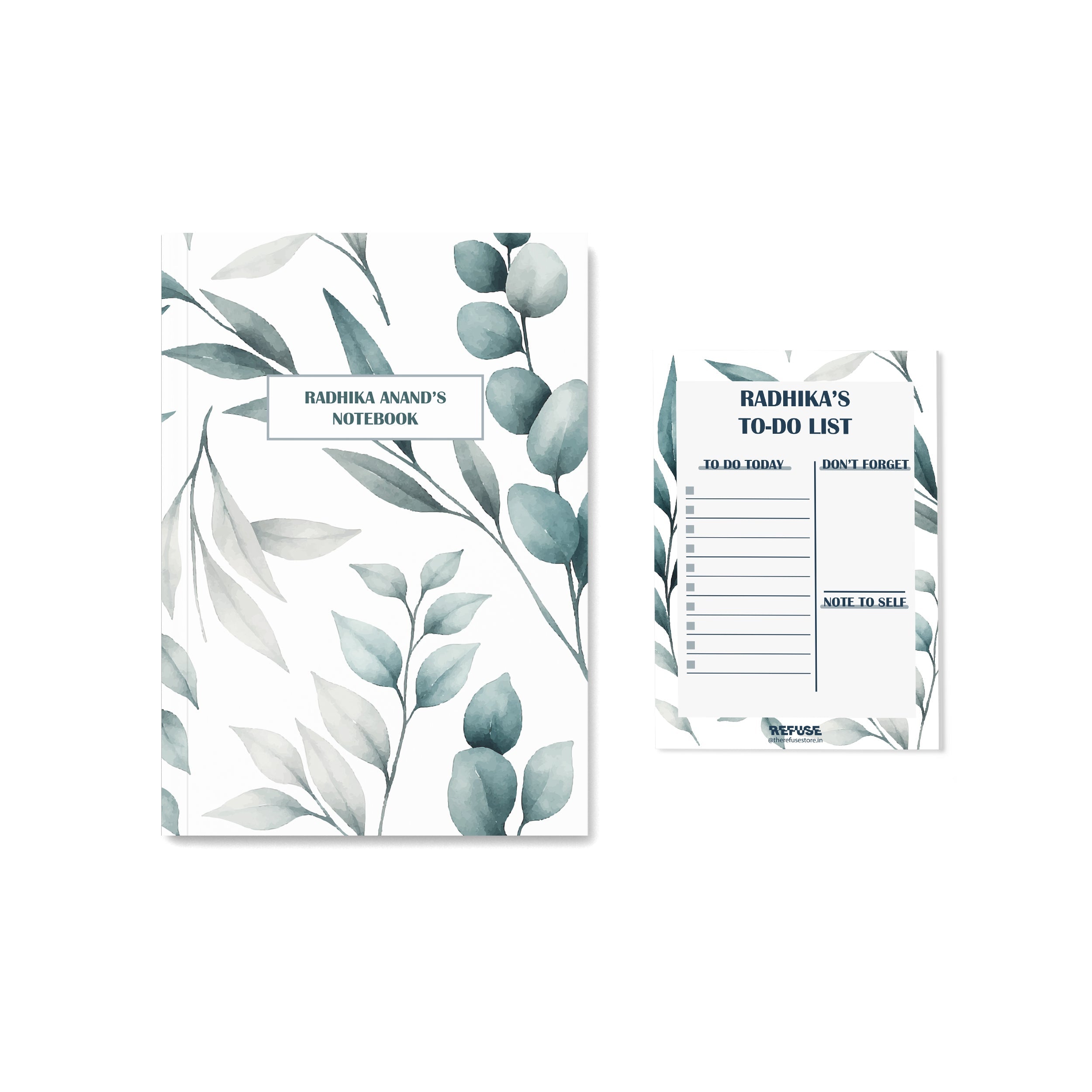 Green Leaves Personalised Notebook with notepad