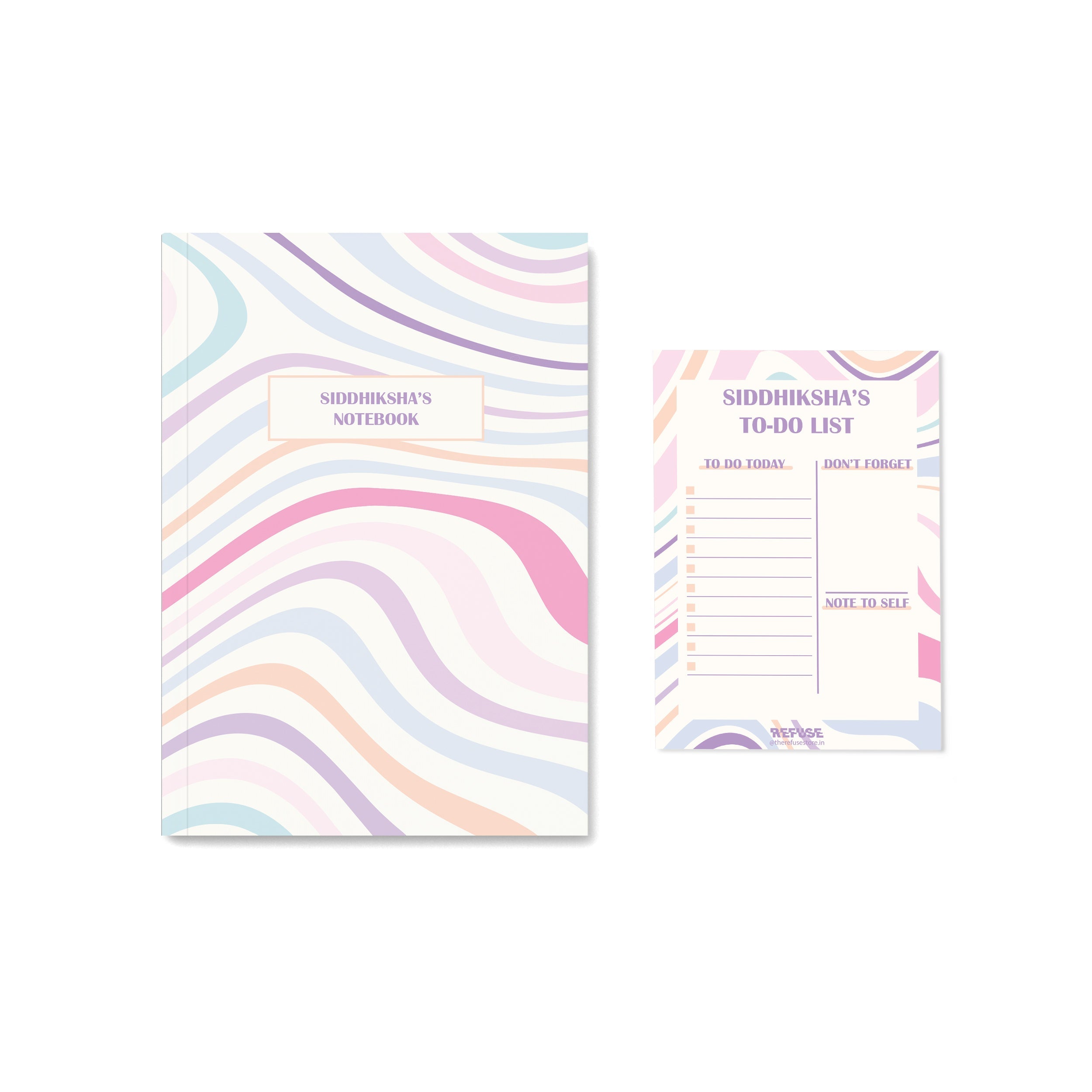 Wavy Pastels Personalised Notebook with notepad