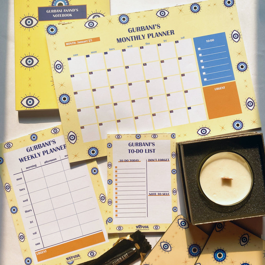 Yellow Evil Eye Personalised Notebook with matching stationery