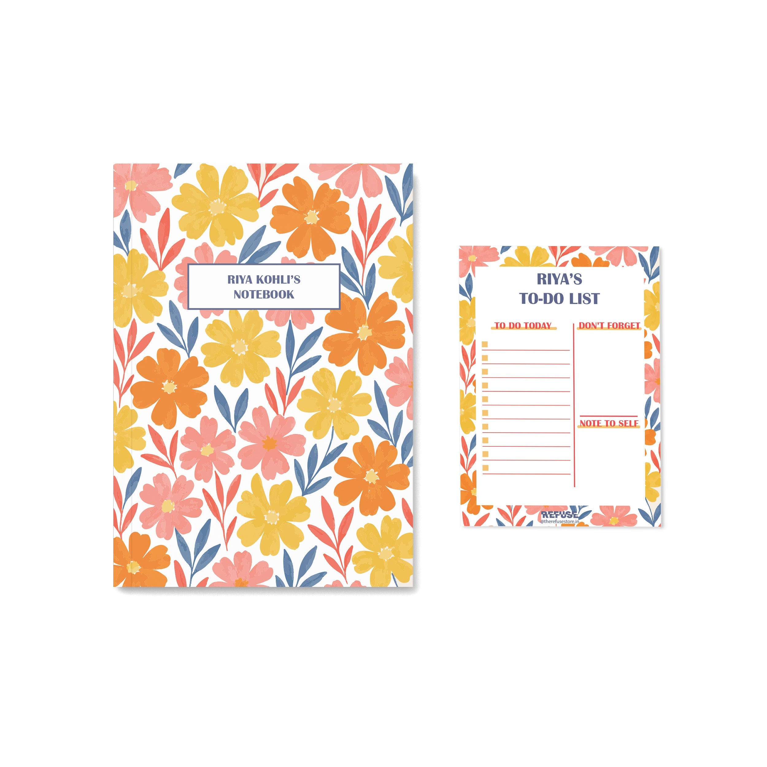 Red & Orange Multi Floral Personalised Notebook with notepad