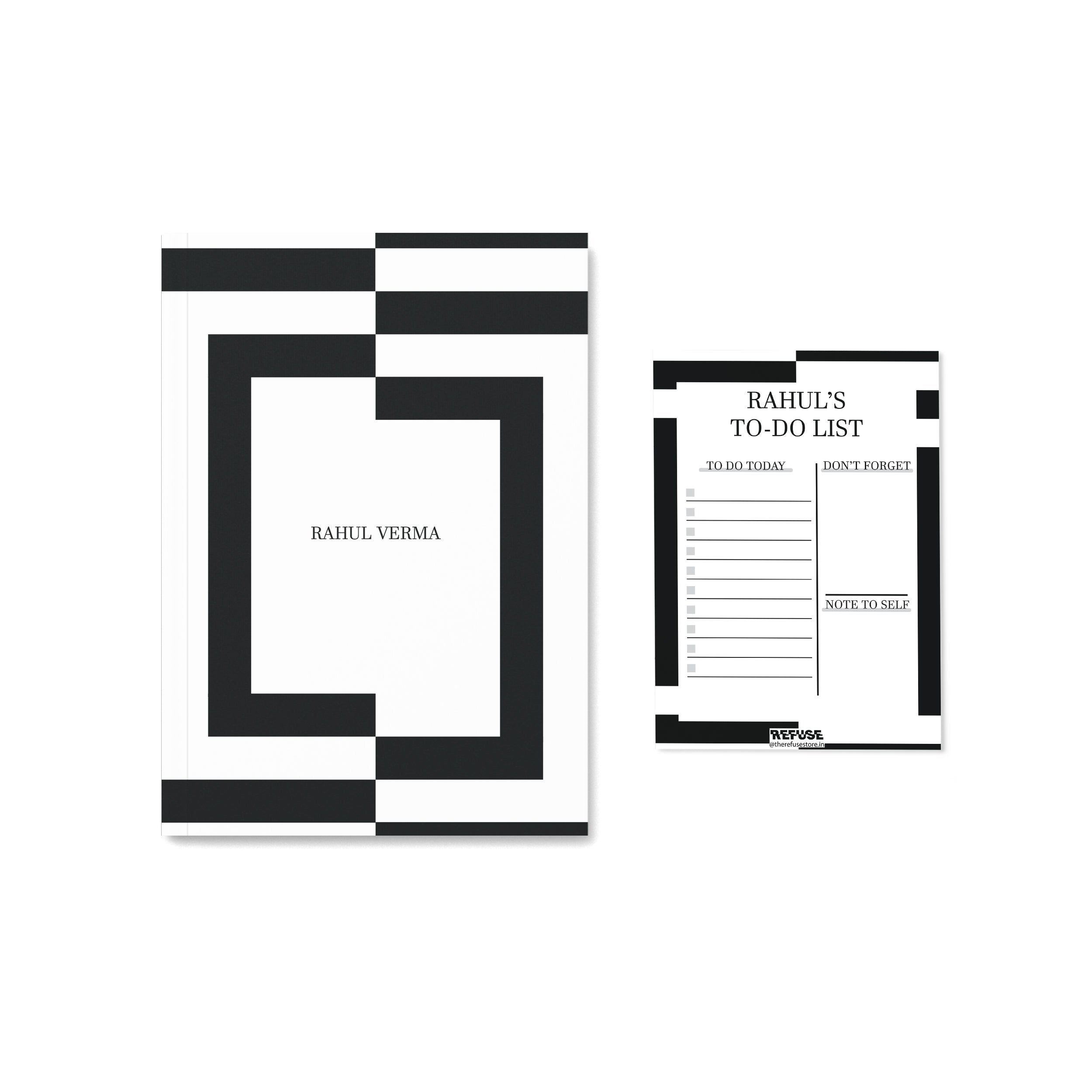 Black & White Lined Personalised Notebook with notepad
