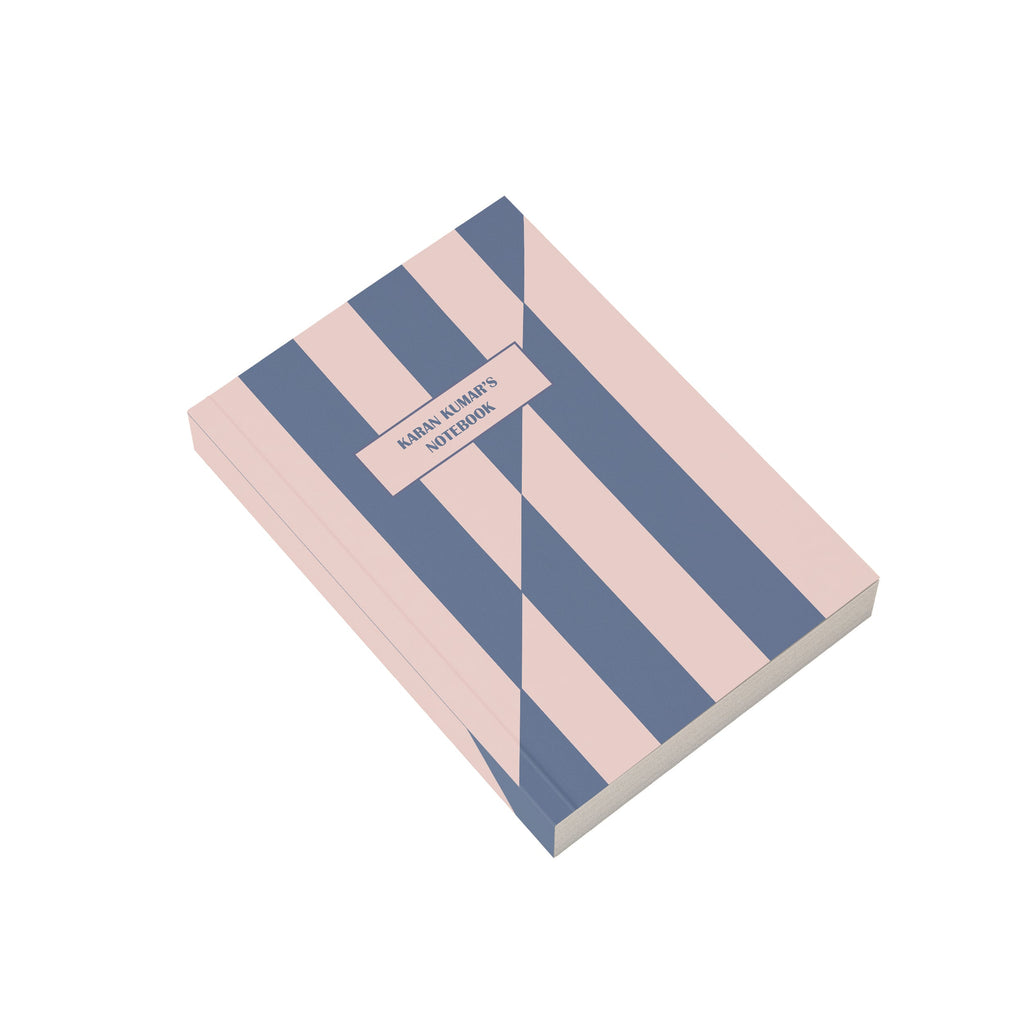 Blue & Pink Slashed Striped Personalised Notebook