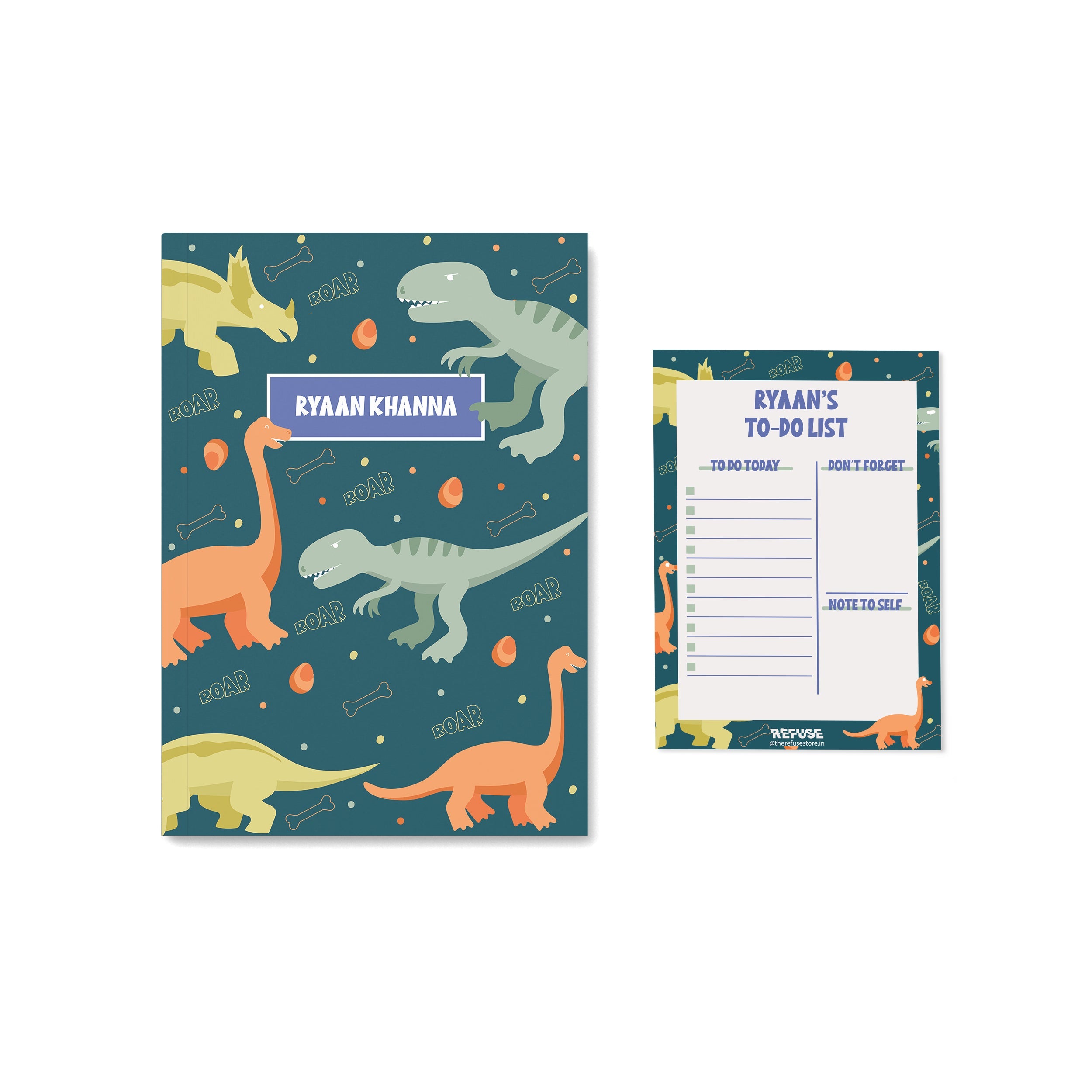 Green dinosaur Personalised Notebook with notepad