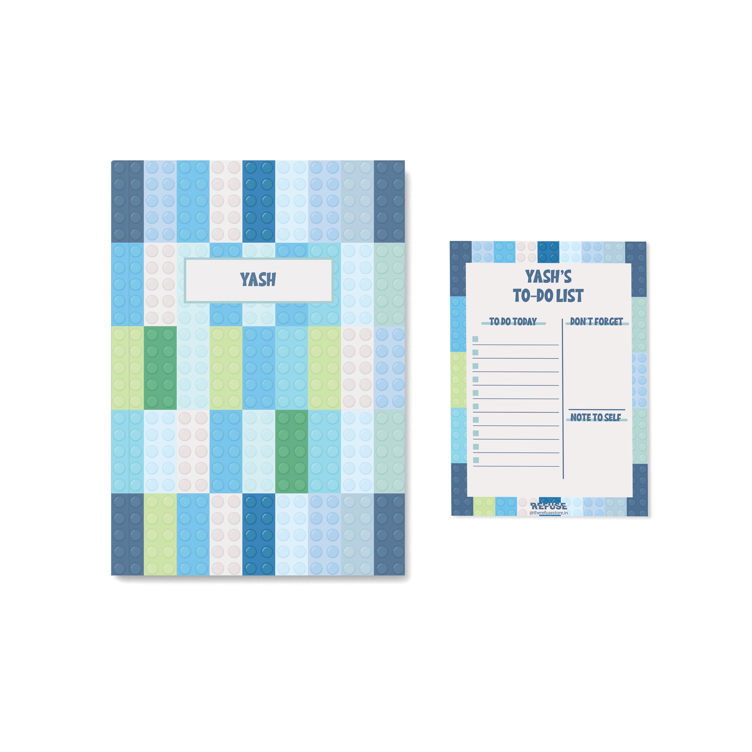 Blue lego Personalised Notebook with matching notepad