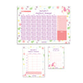Set of three planners with floral and unicorn designs on a white background