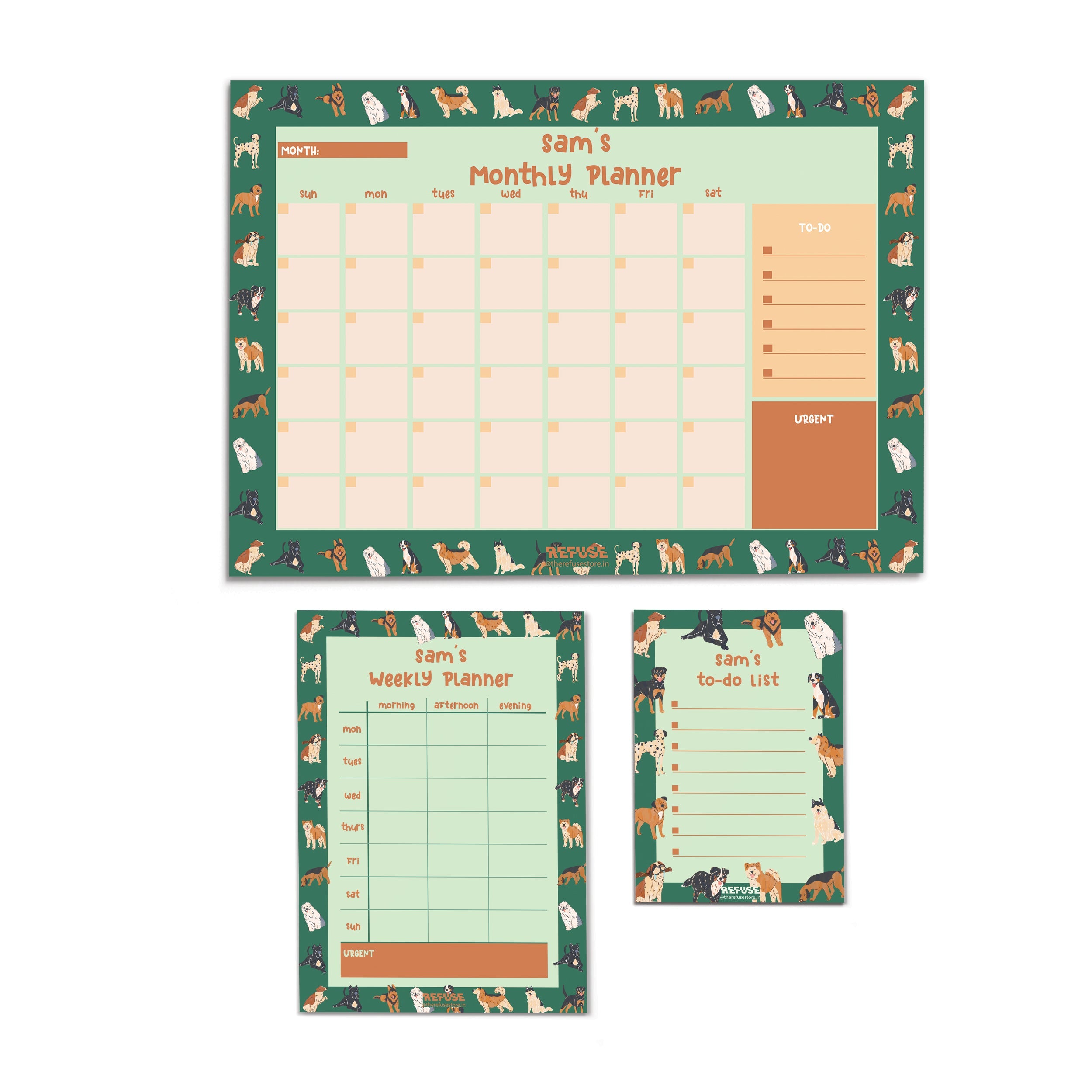 Green Dog Lovers Personalised Planner Set