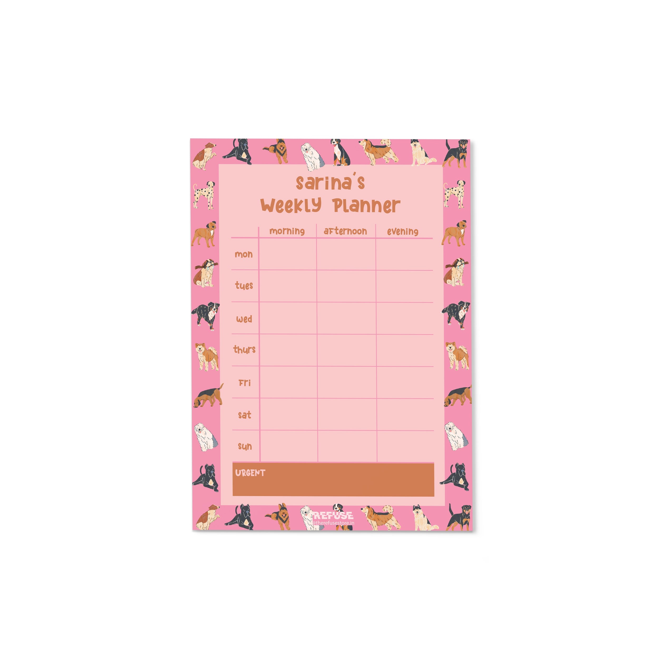 Pink Dog Lovers Personalised Weekly Planner