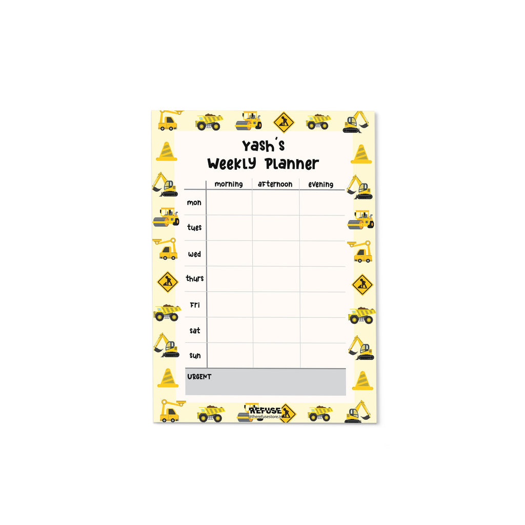 Construction Truck Personalised Weekly Planner