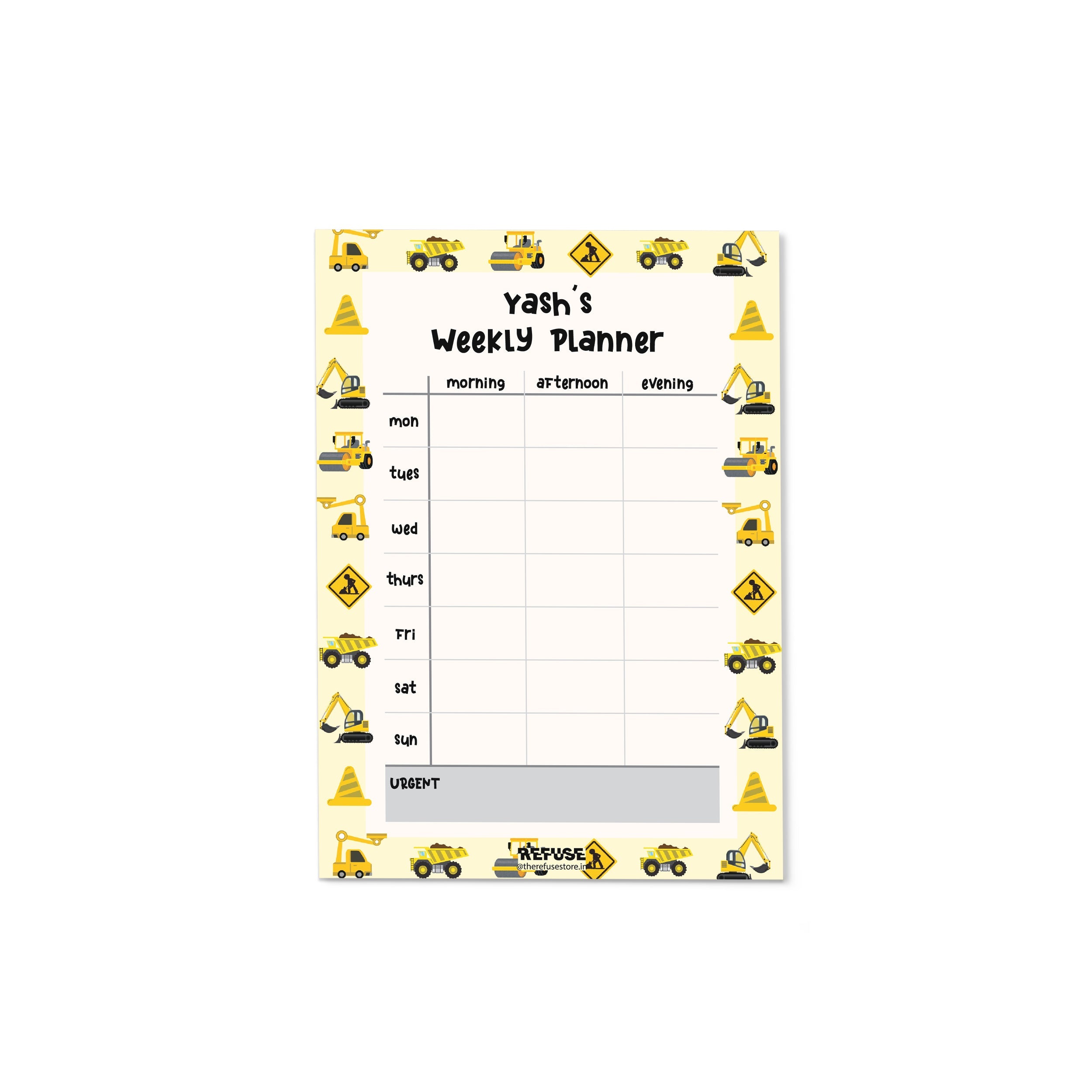 Construction Truck Personalised Weekly Planner