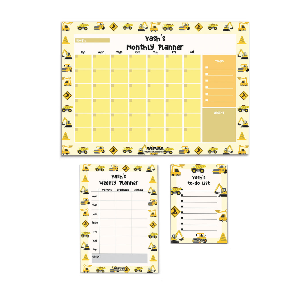 Construction Truck Personalised Planner Set (Daily,Weekly & Monthly)