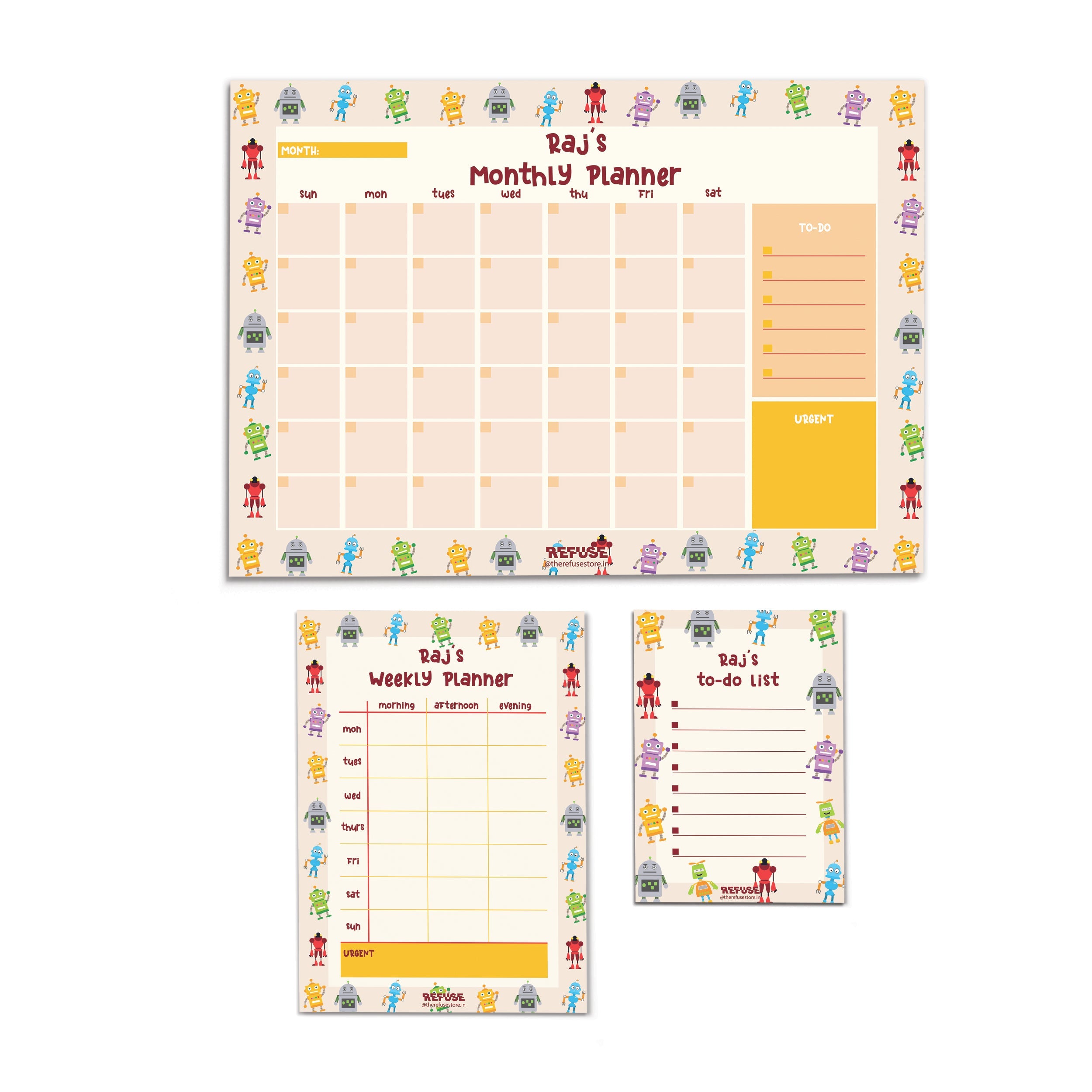 Robot Personalised Planner Set (Daily,Weekly & Monthly)