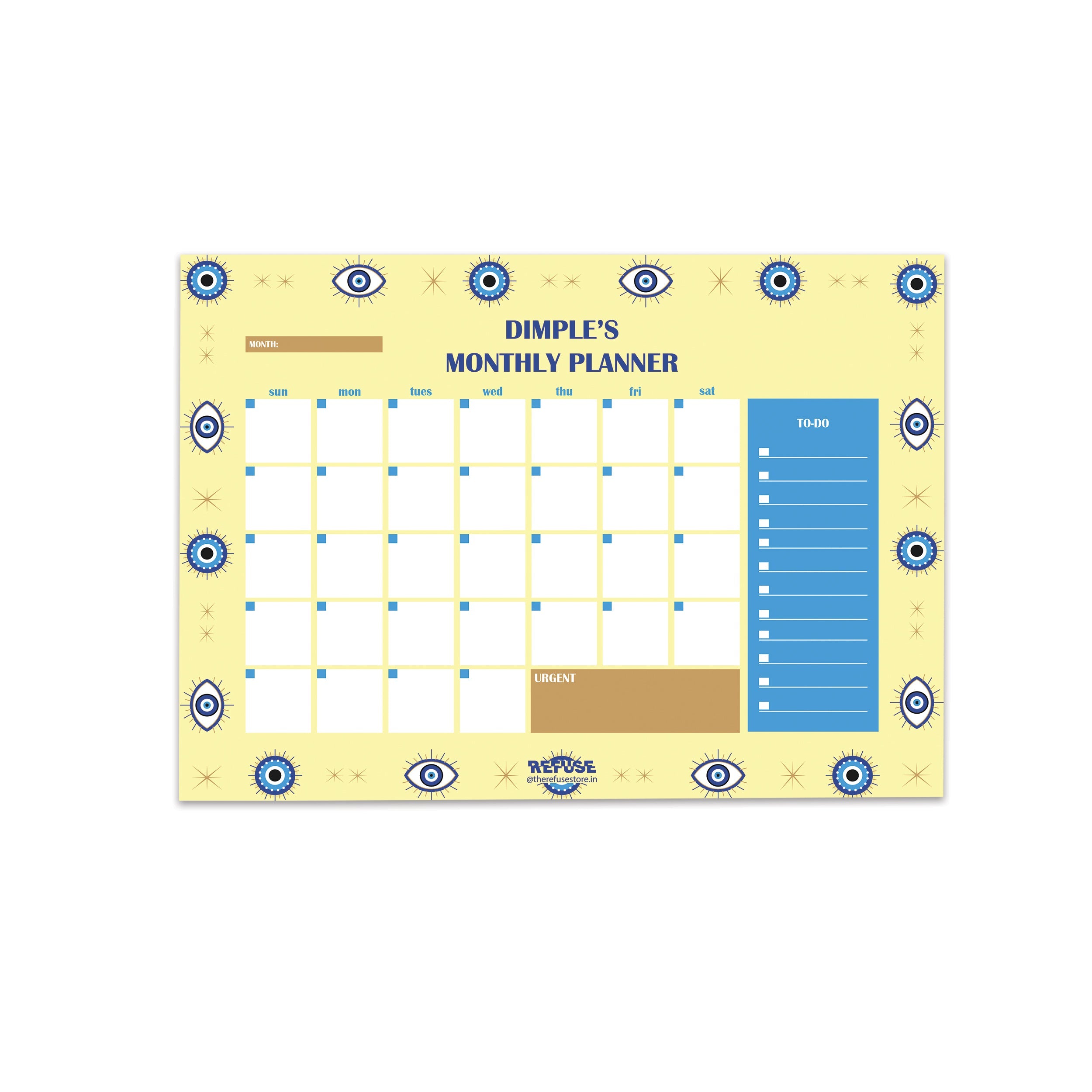 Yellow Evil Eye Personalised Monthly Planner