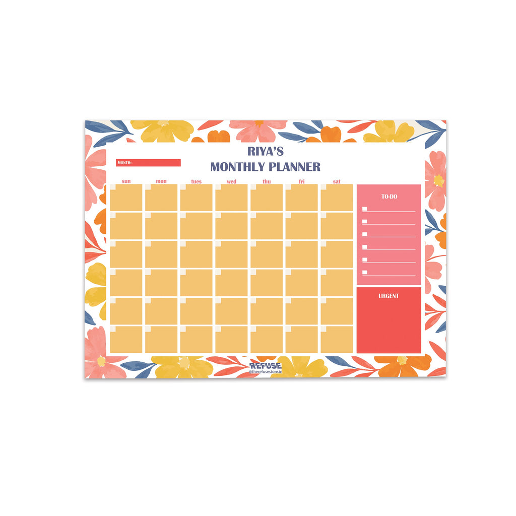Red & Orange Multi Floral Personalised Monthly Planner