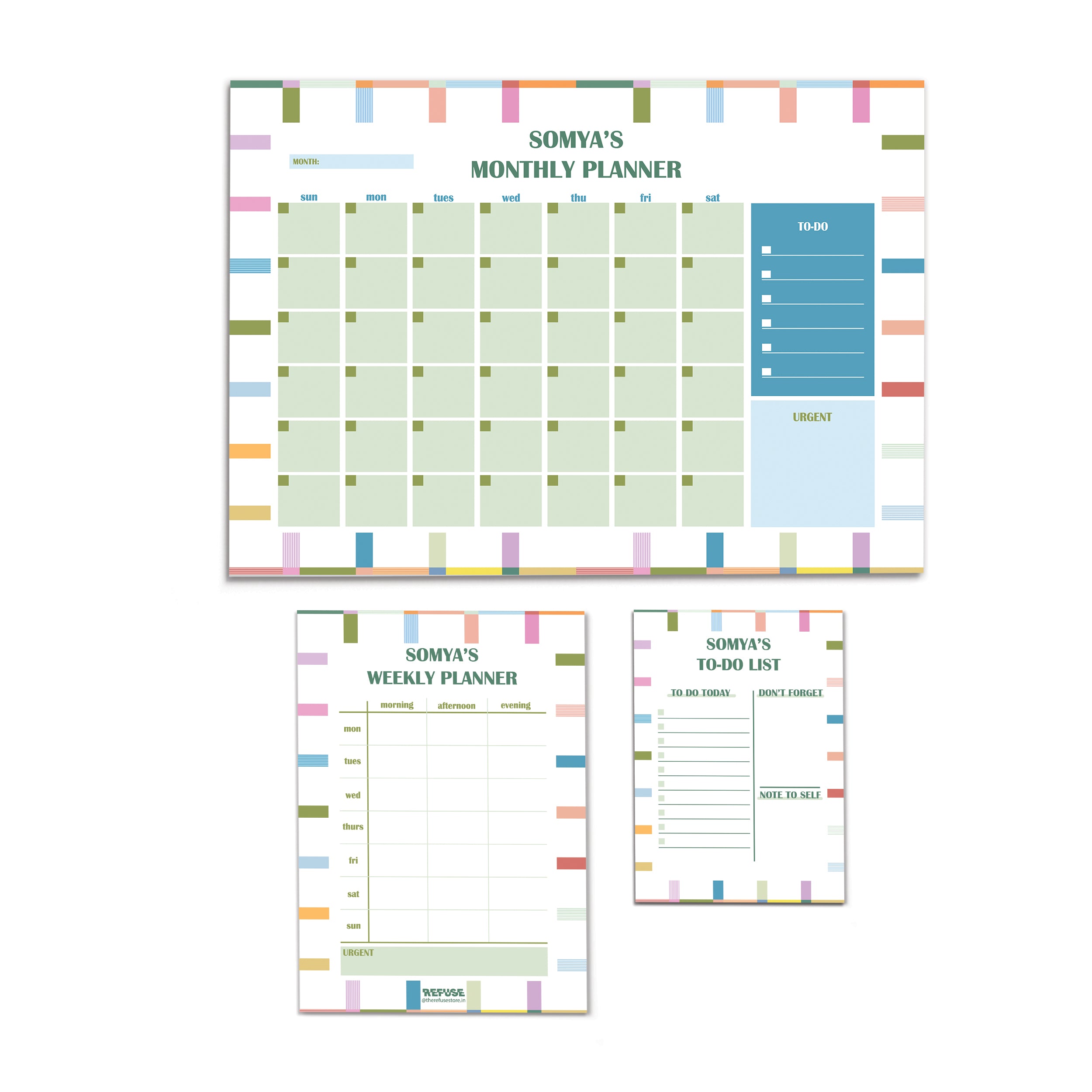 PlayStripe Personalised Planner Set (Daily,Weekly & Monthly)