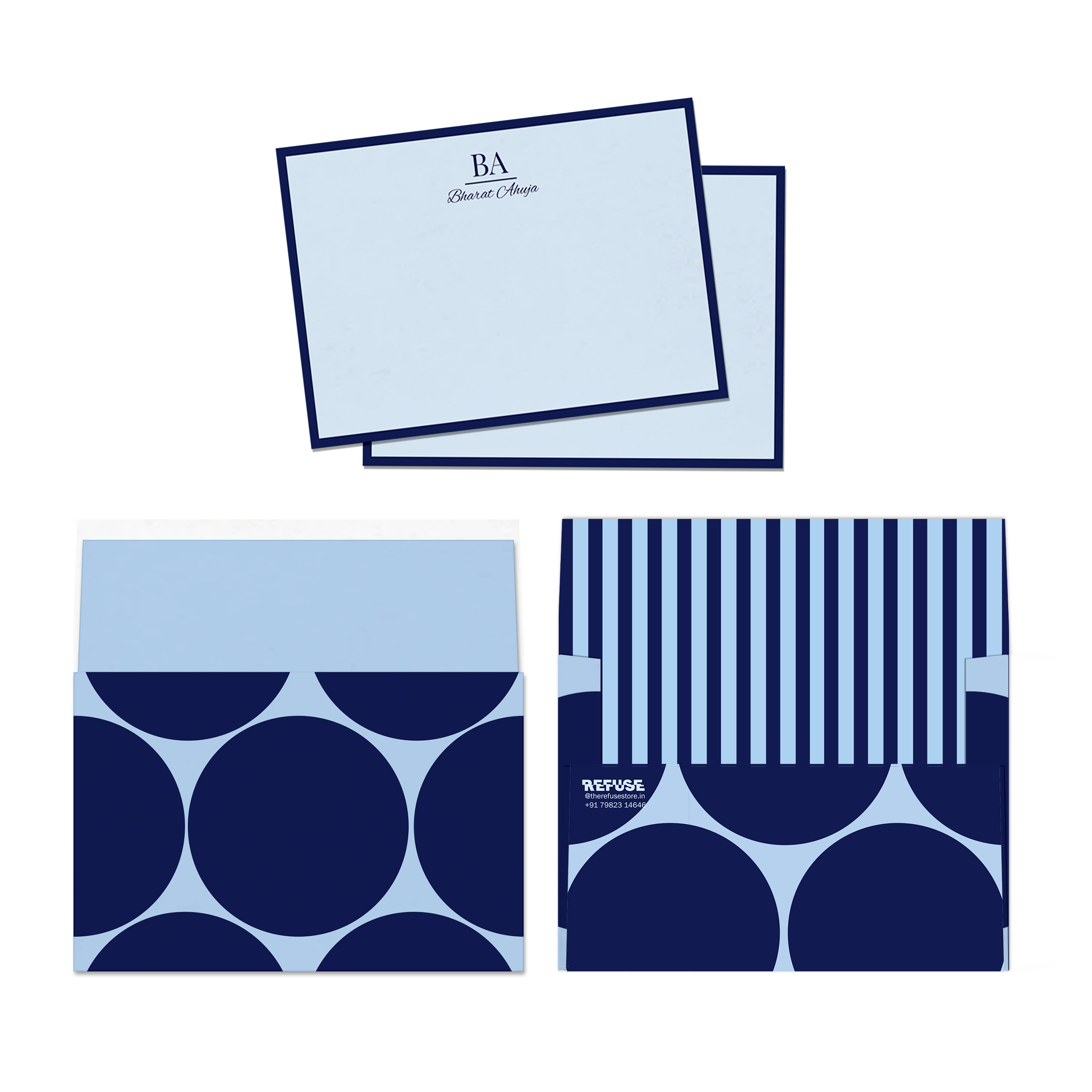 Blue Circle Pop Personalised Flat Notecards & Envelopes