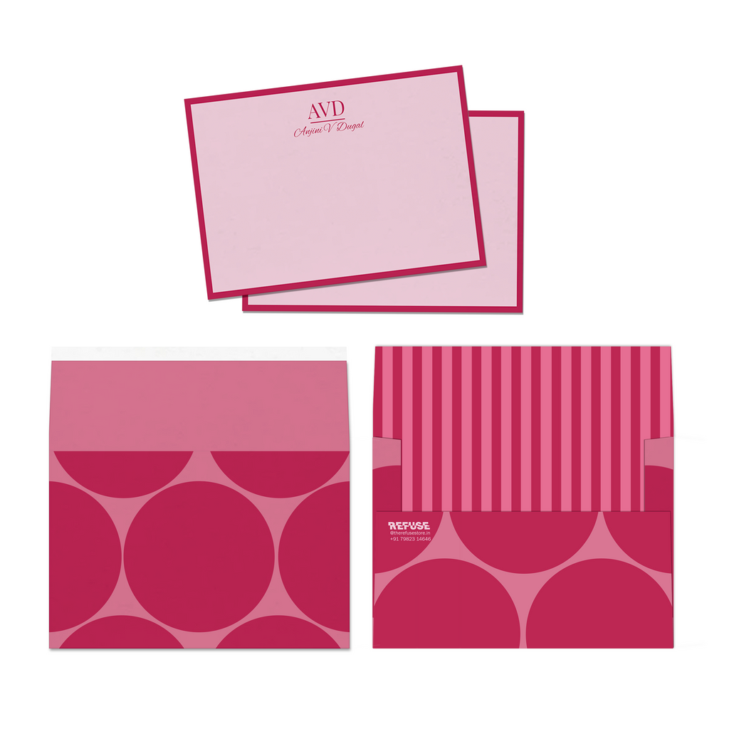 Pink & Red Circle Pop Personalised Flat Notecards & Envelopes