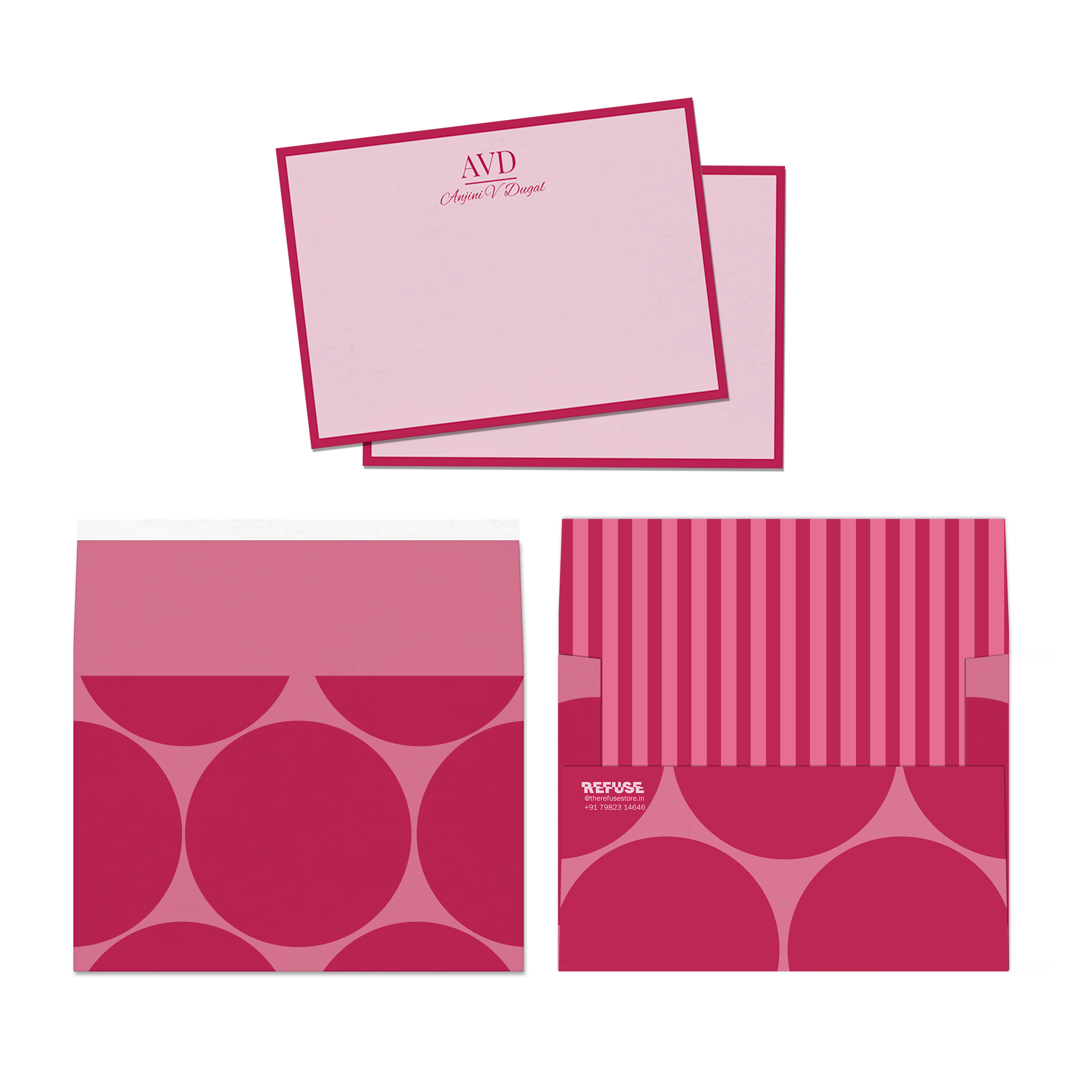 Pink & Red Circle Pop Personalised Flat Notecards & Envelopes