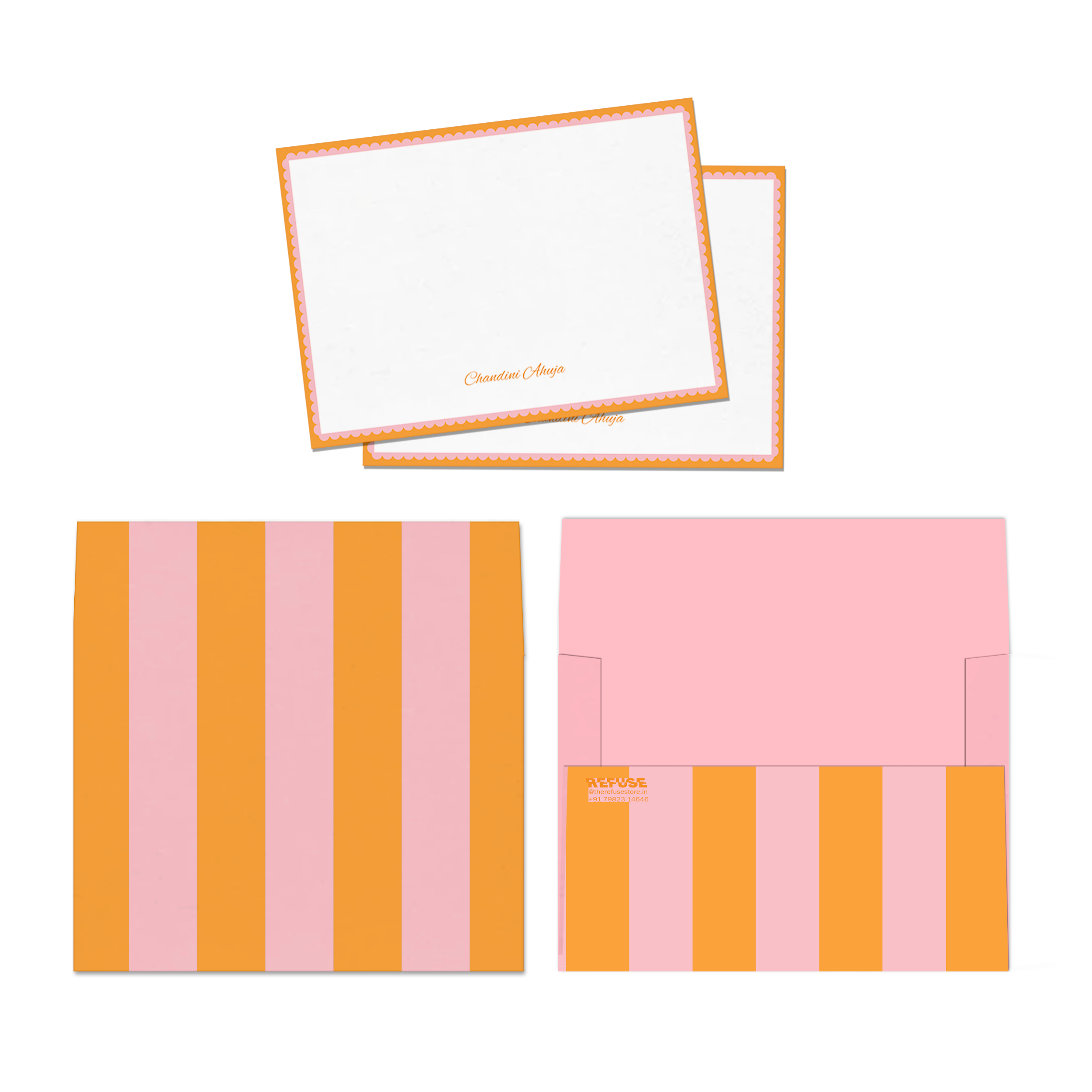 Pink & Orange Bold Bars Personalised Flat Notecards & Envelopes