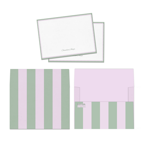 Lilac & Green Bold Bars Personalised Flat Notecards & Envelopes