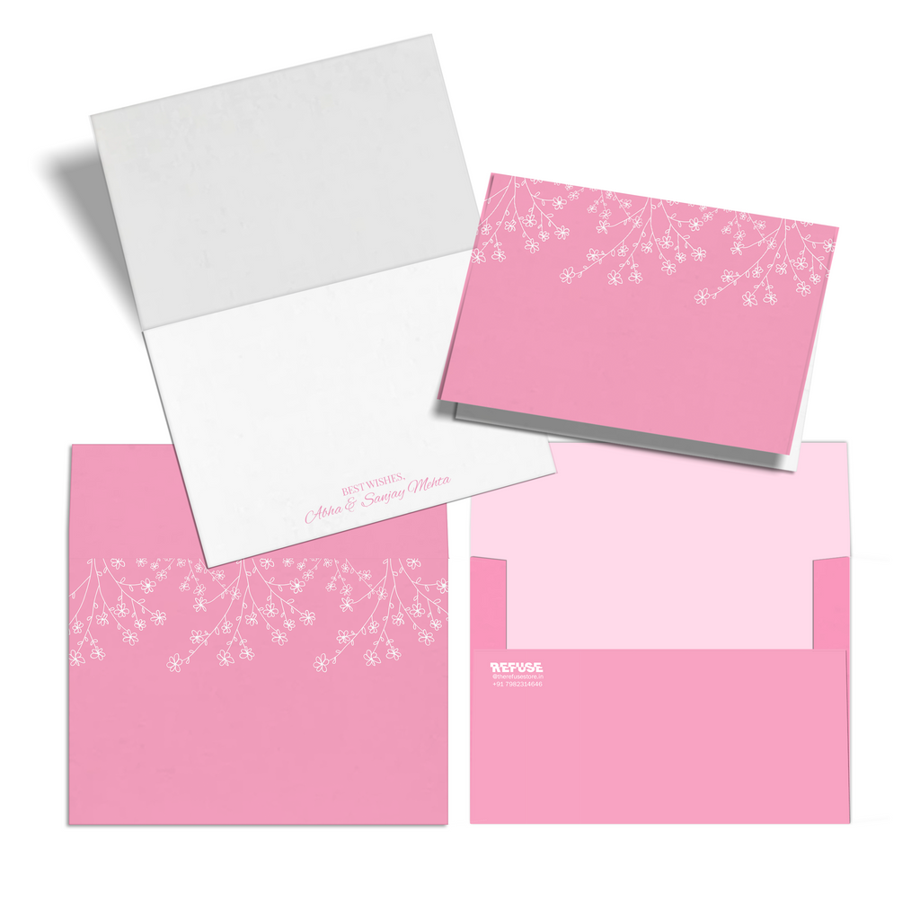 Pink Delicate Flower Branch Personalised Fold Notecards & Envelopes