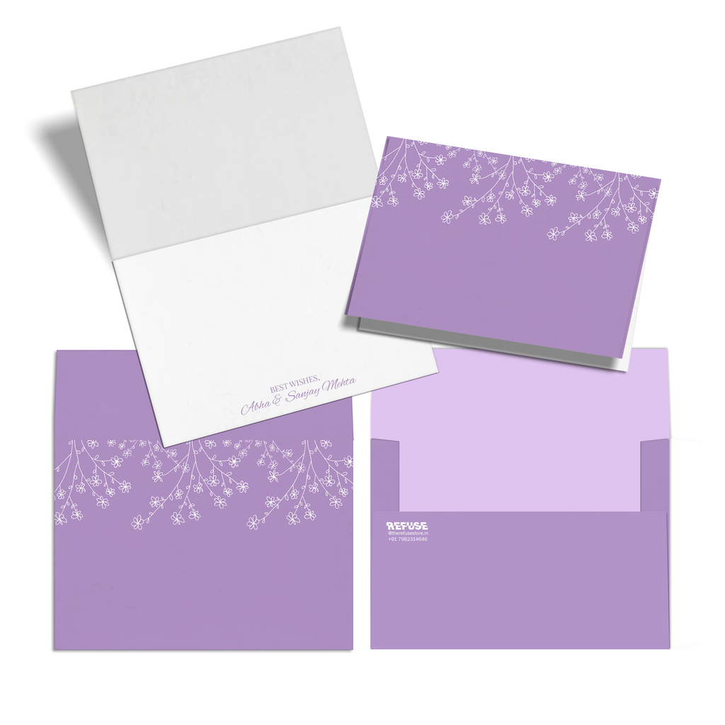 Purple Delicate Flower Branch Personalised Fold Notecards & Envelopes