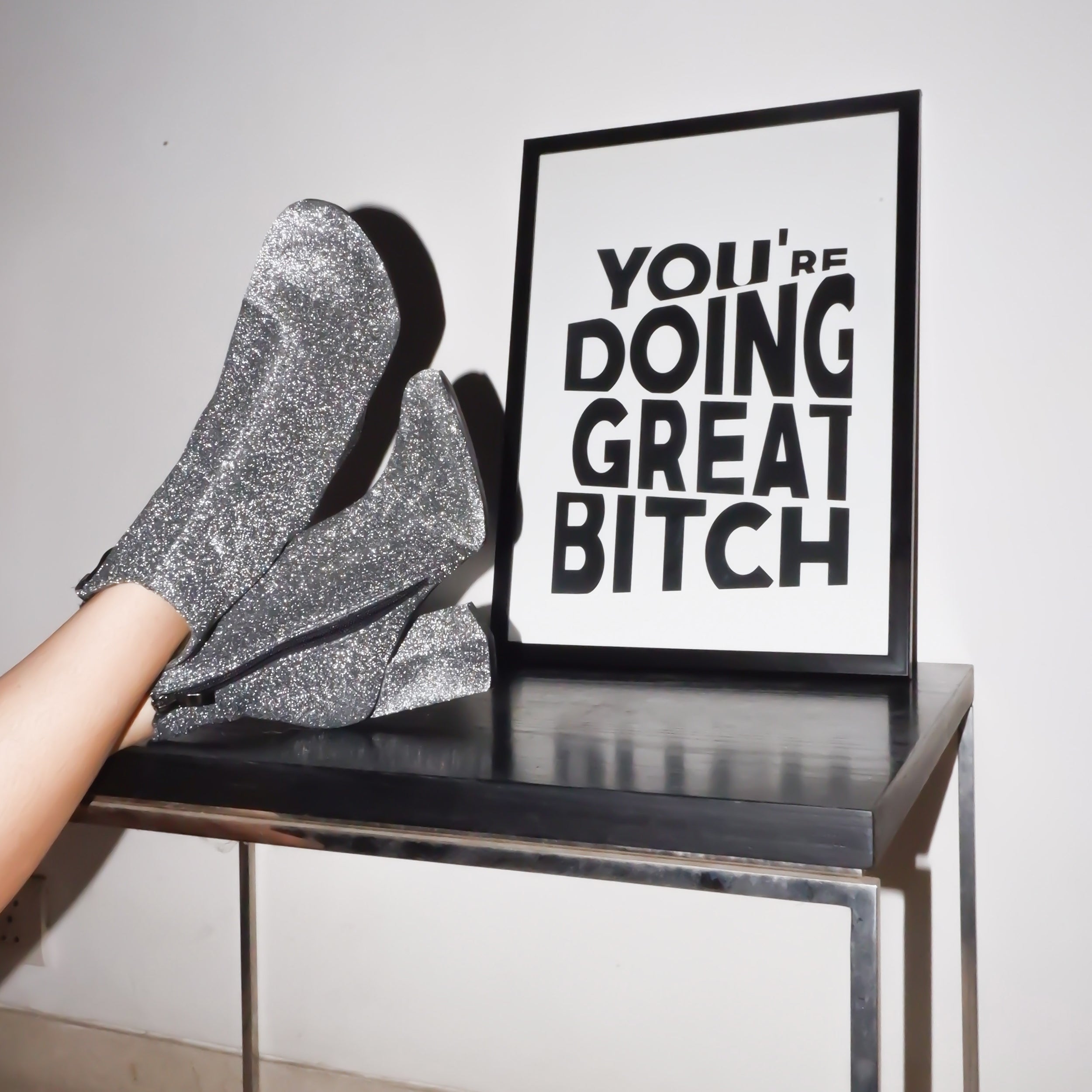 Black & White You're Doing Great Bitch Poster framed A3