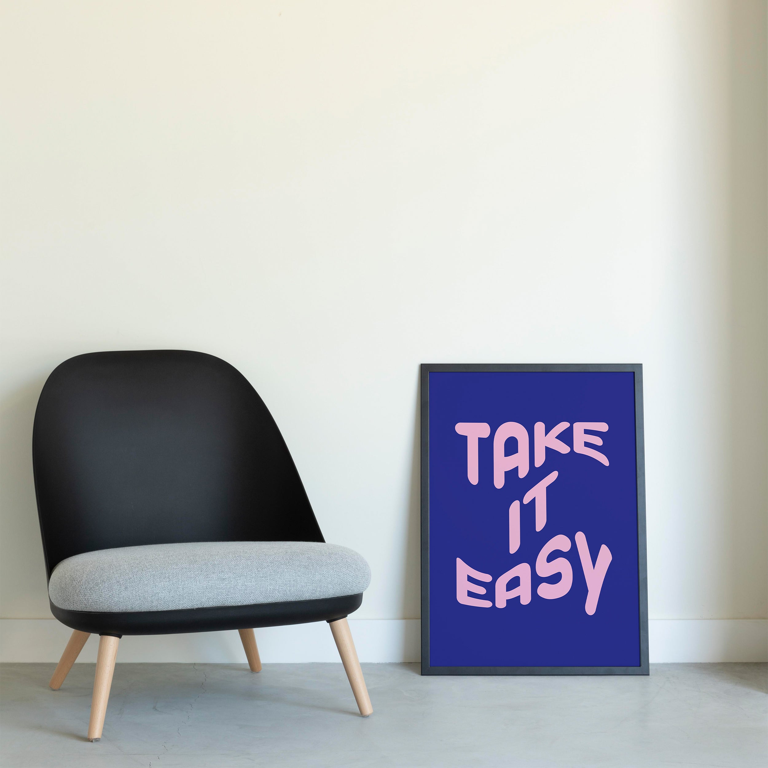 Blue & Pink Take It Easy Poster framed A3 poster