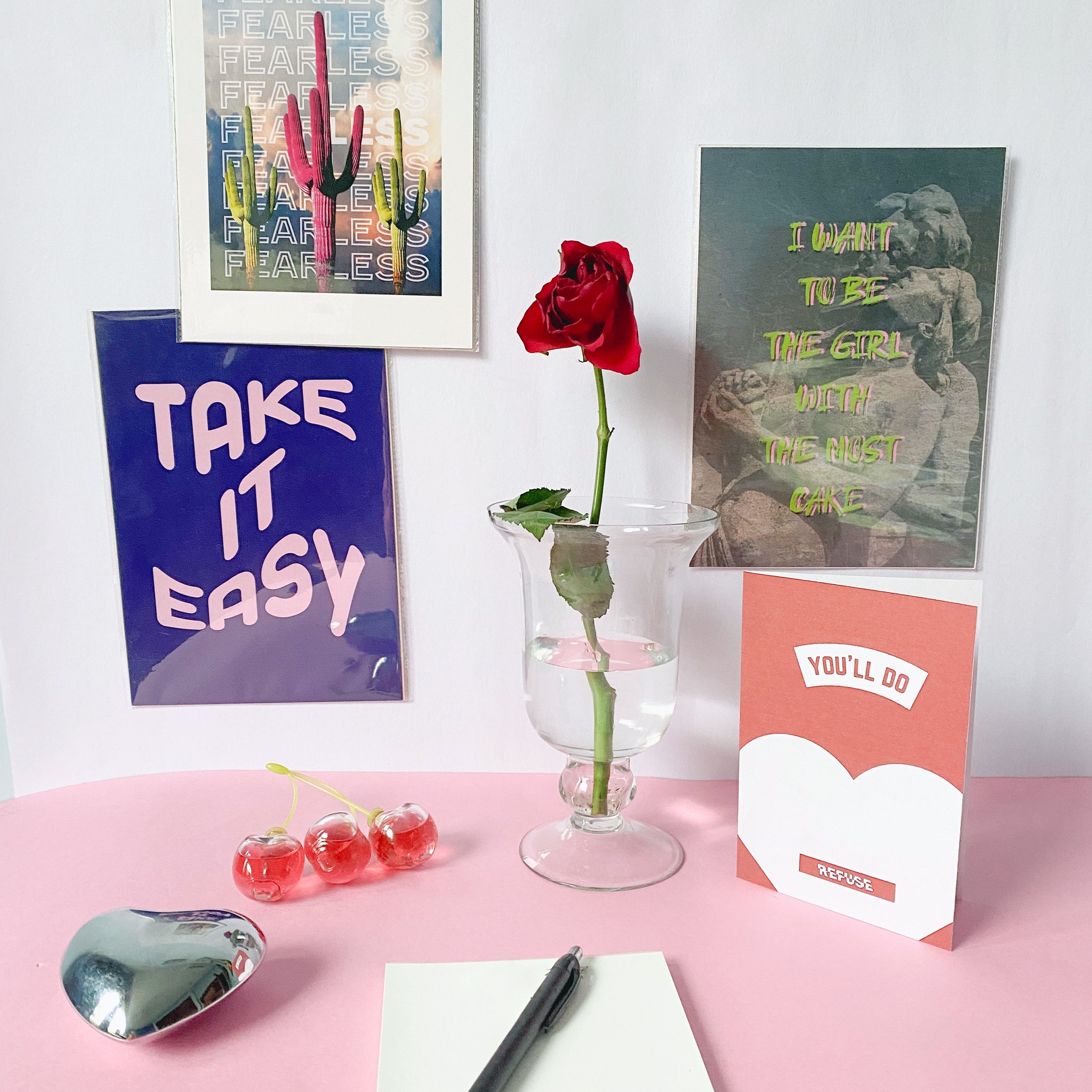 Blue & Pink Take It Easy Poster unframed A5 poster