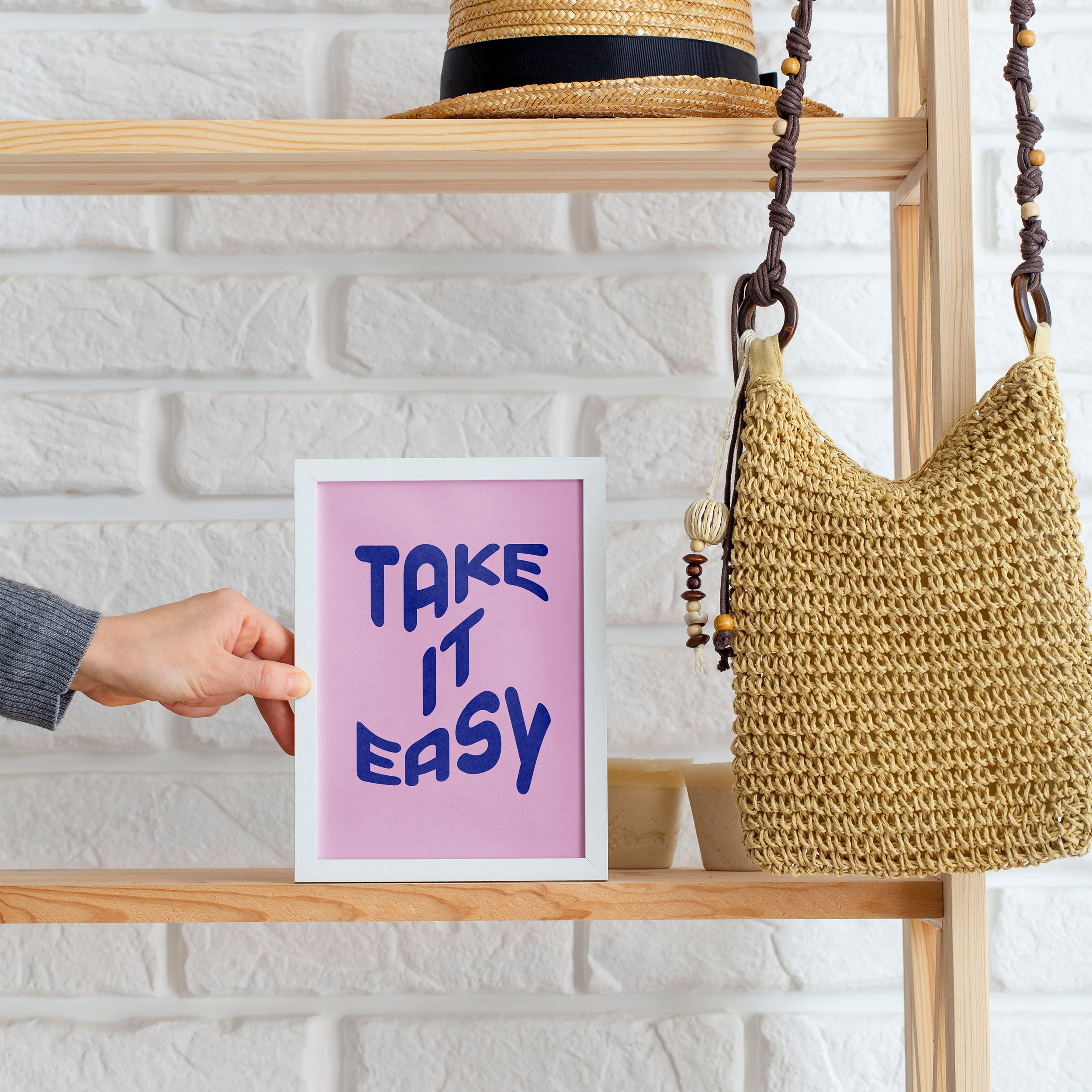 Pink & Blue Take It Easy Poster framed A5 poster