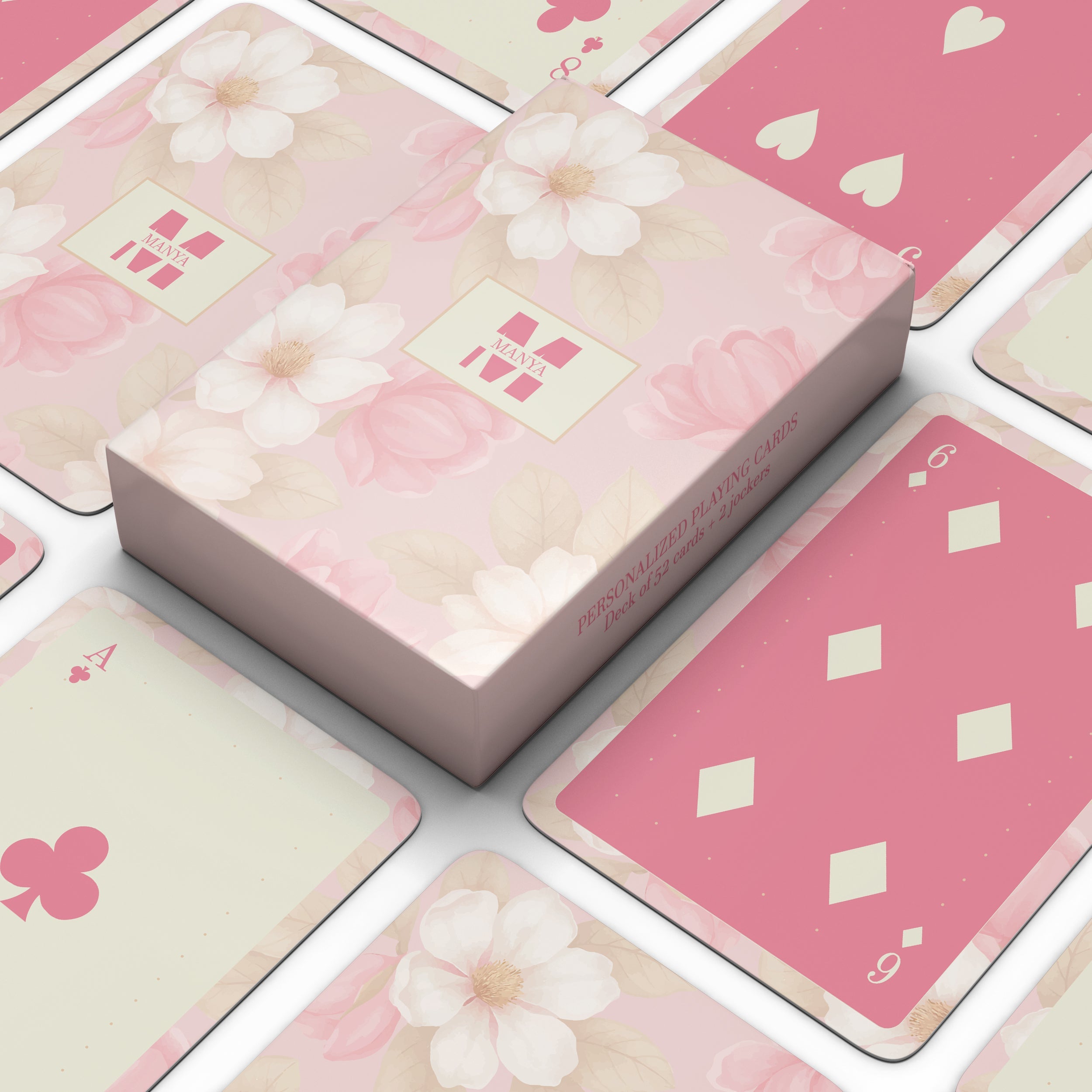 Pink floral personalised playing cards