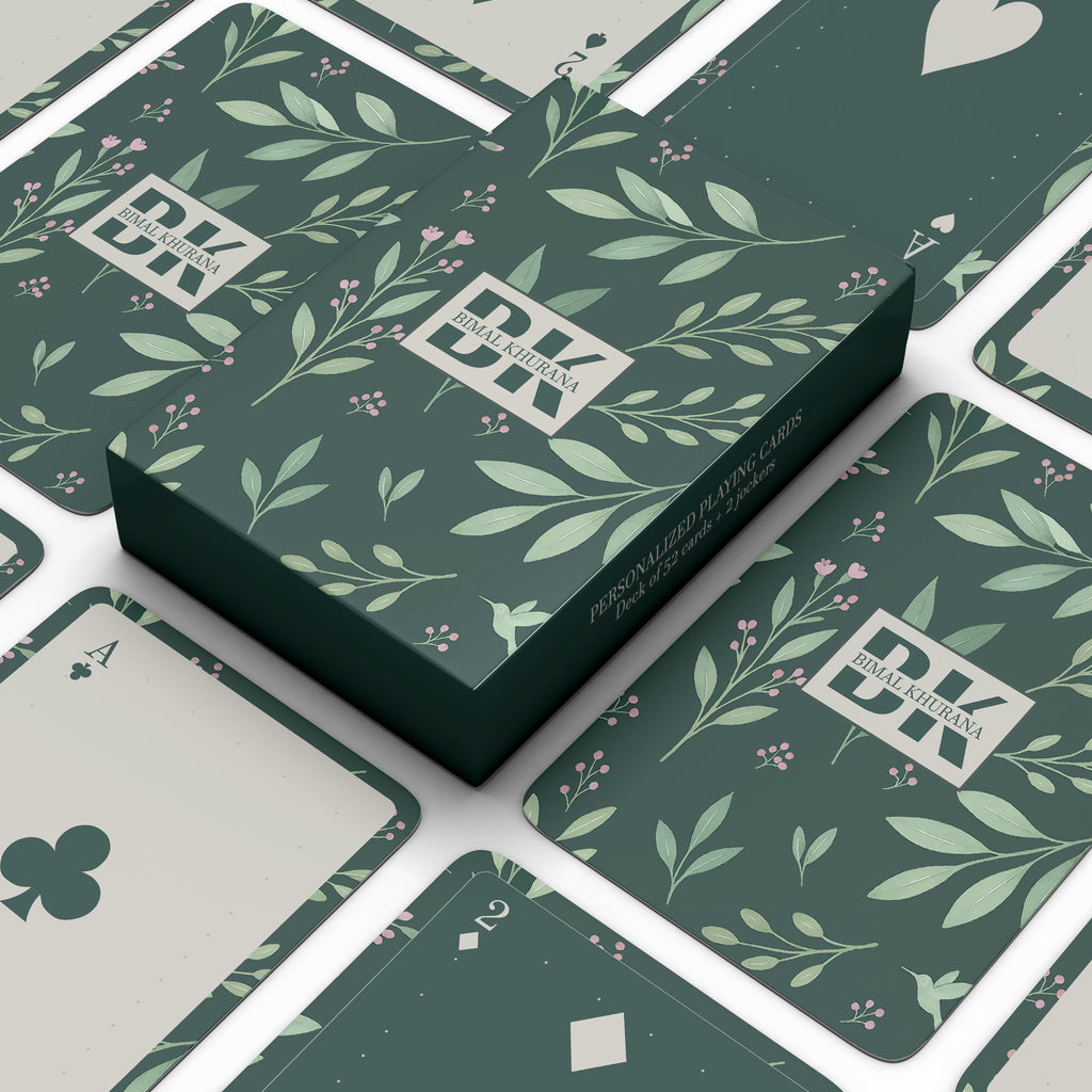 green leaves personalised playing cards