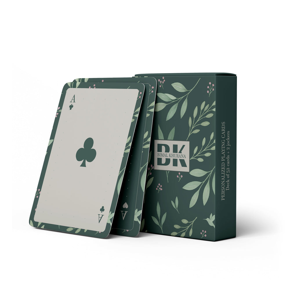 green leaves personalised playing cards