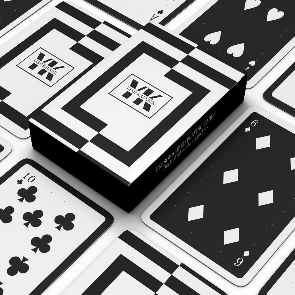 black & white lined personalised playing cards