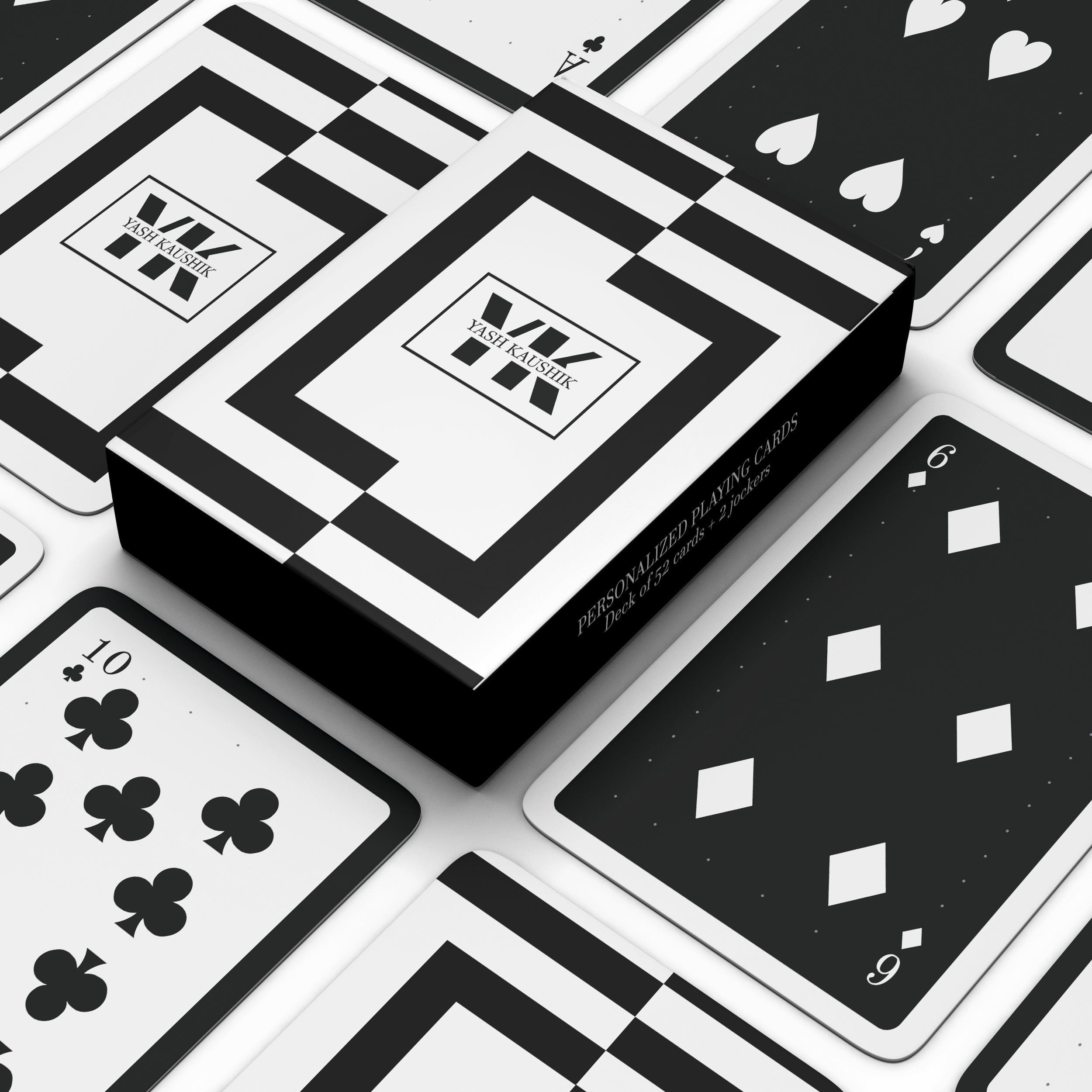 black & white lined personalised playing cards