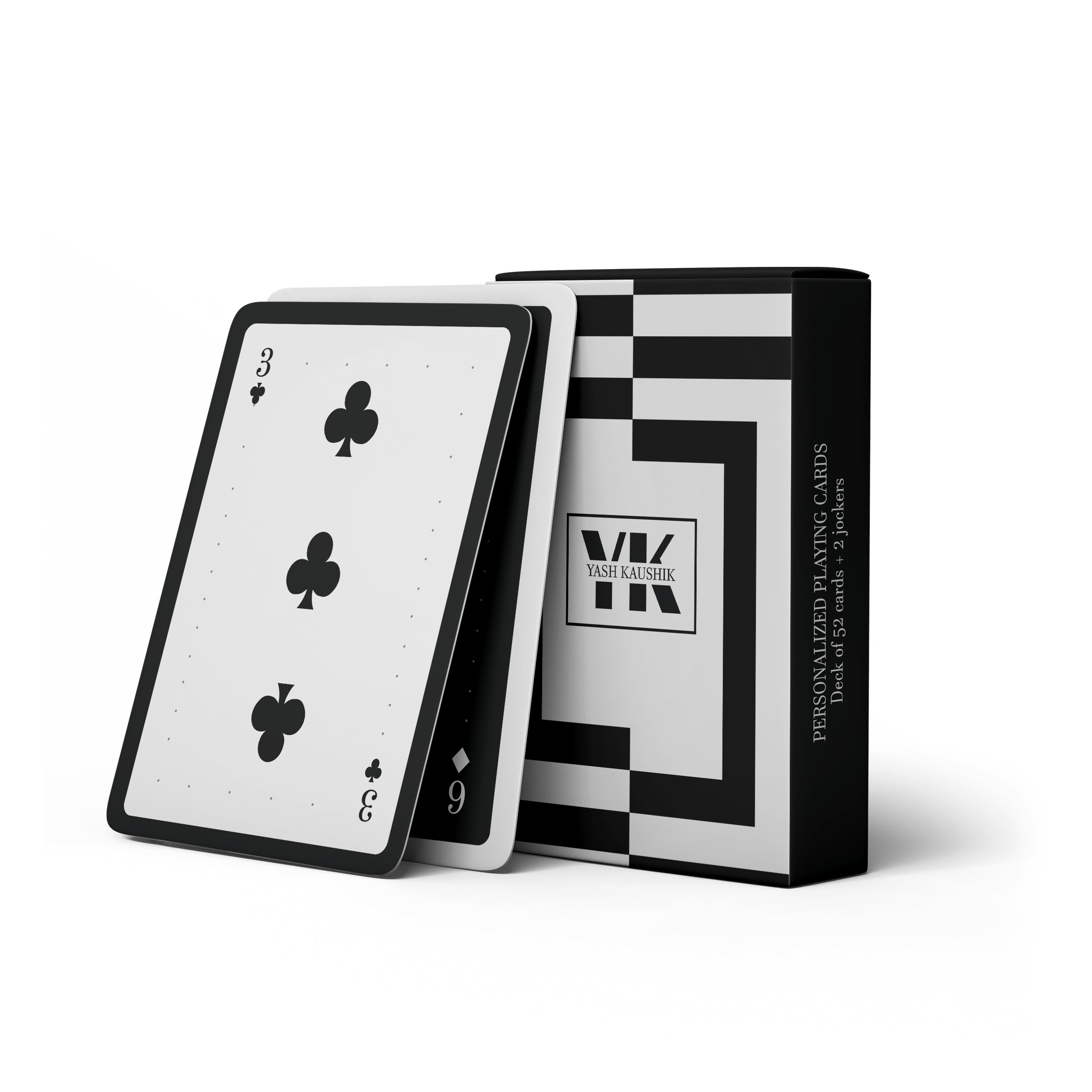black & white lined personalised playing cards