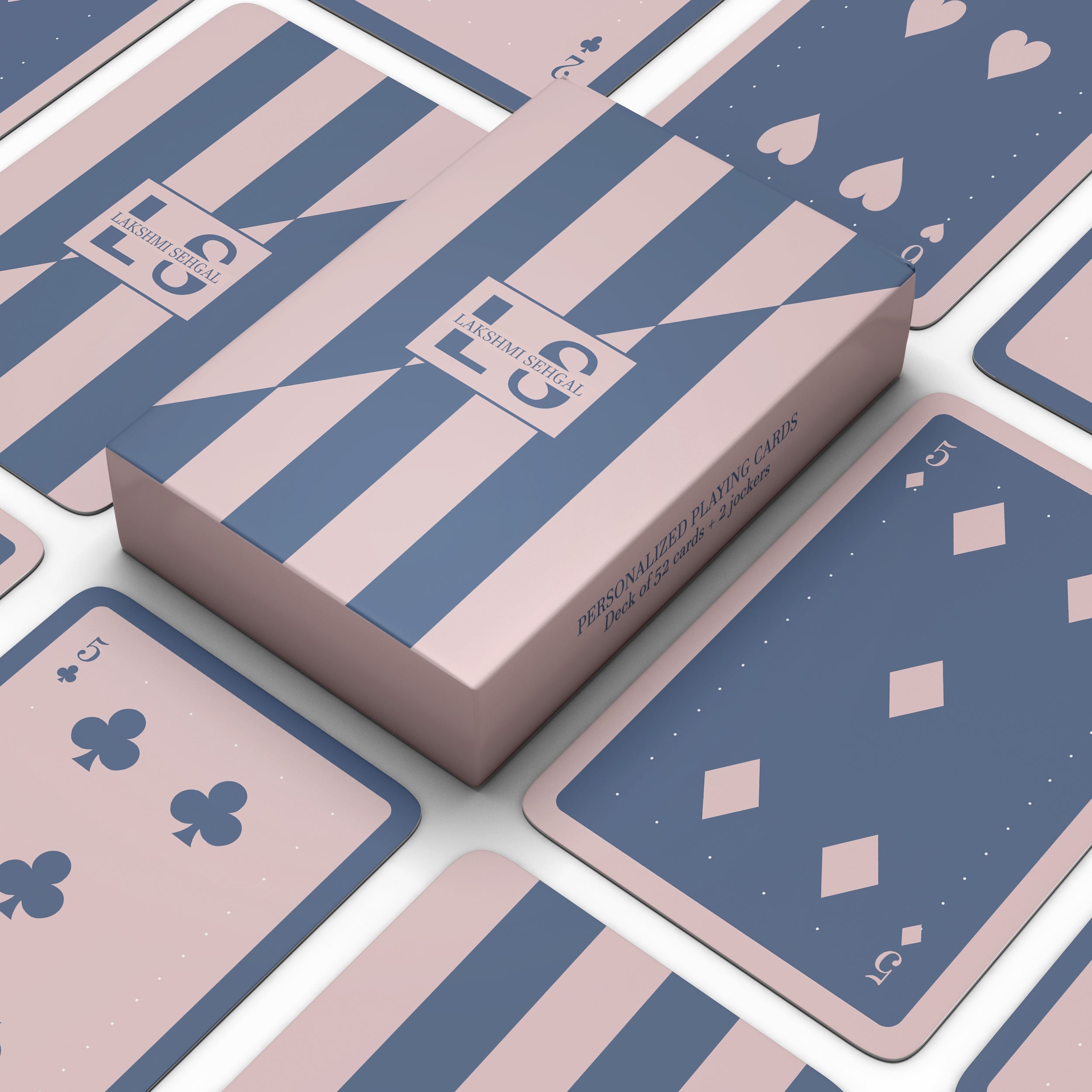 pink & blue lined personalised playing cards