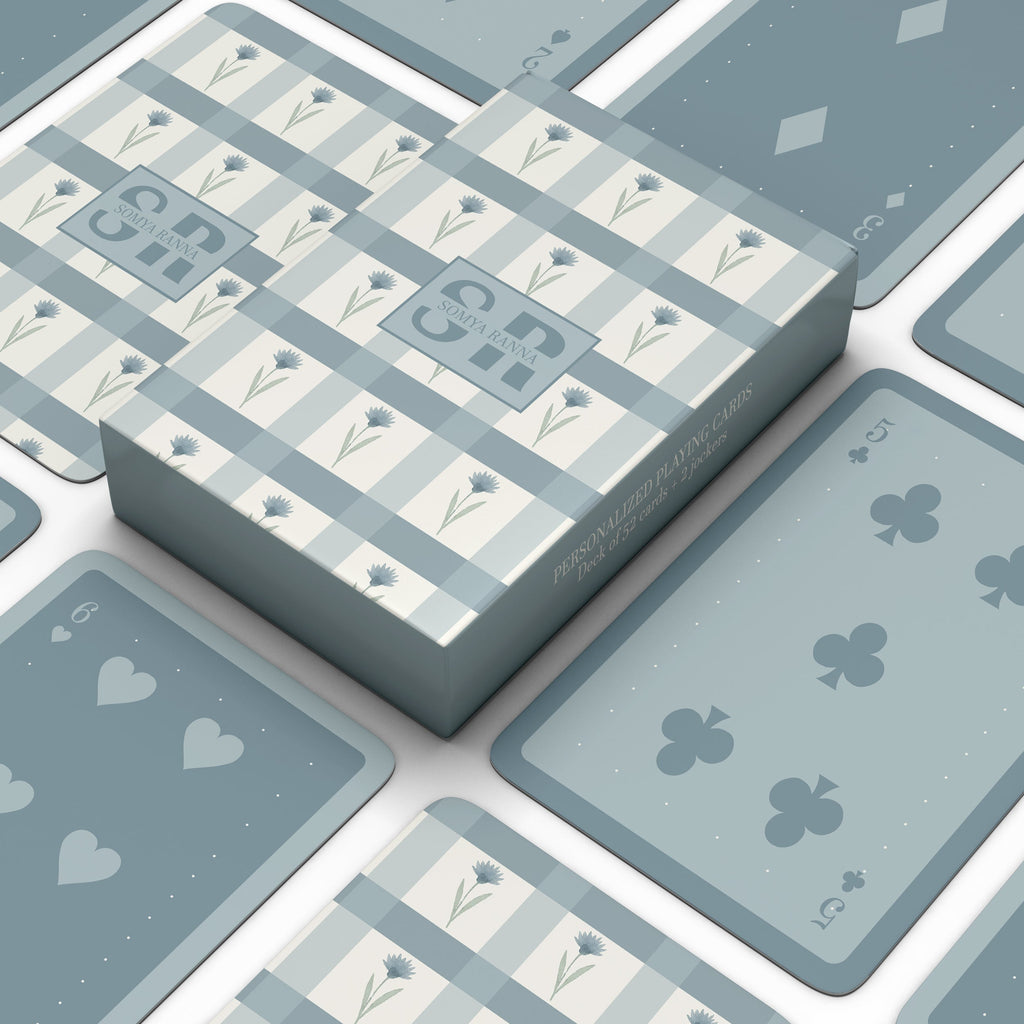 Blue floral personalised playing cards
