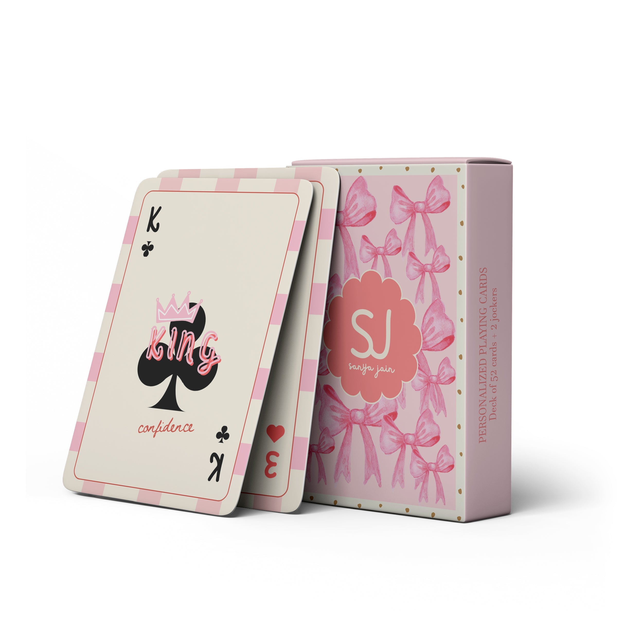 pink bow print personalised playing cards